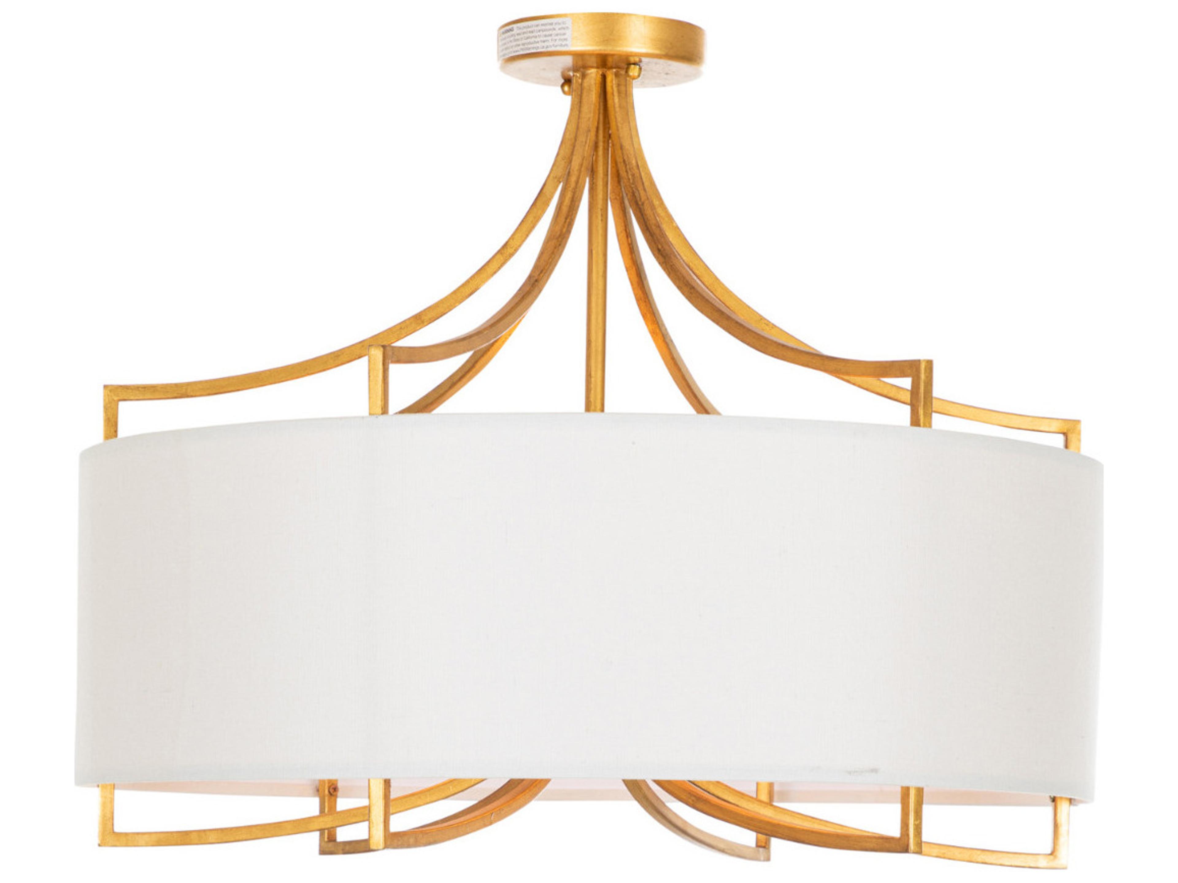 Gabby Lacey 4-Light Vintage Gold Feather White Linen Semi Flush Mount