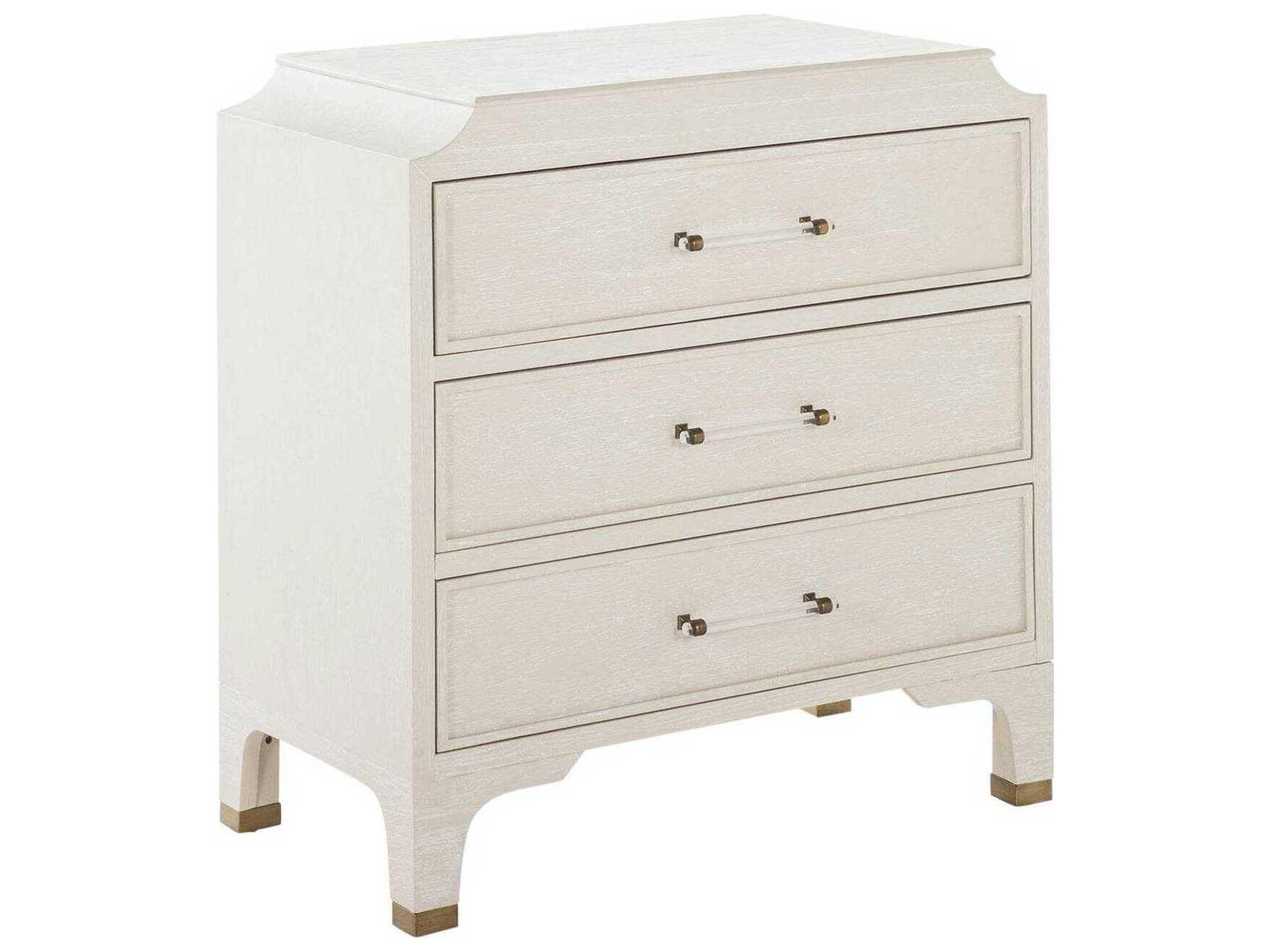Alexandra 3-Drawer Cerused White Chest with Clear Acrylic and Stained Gold Accents