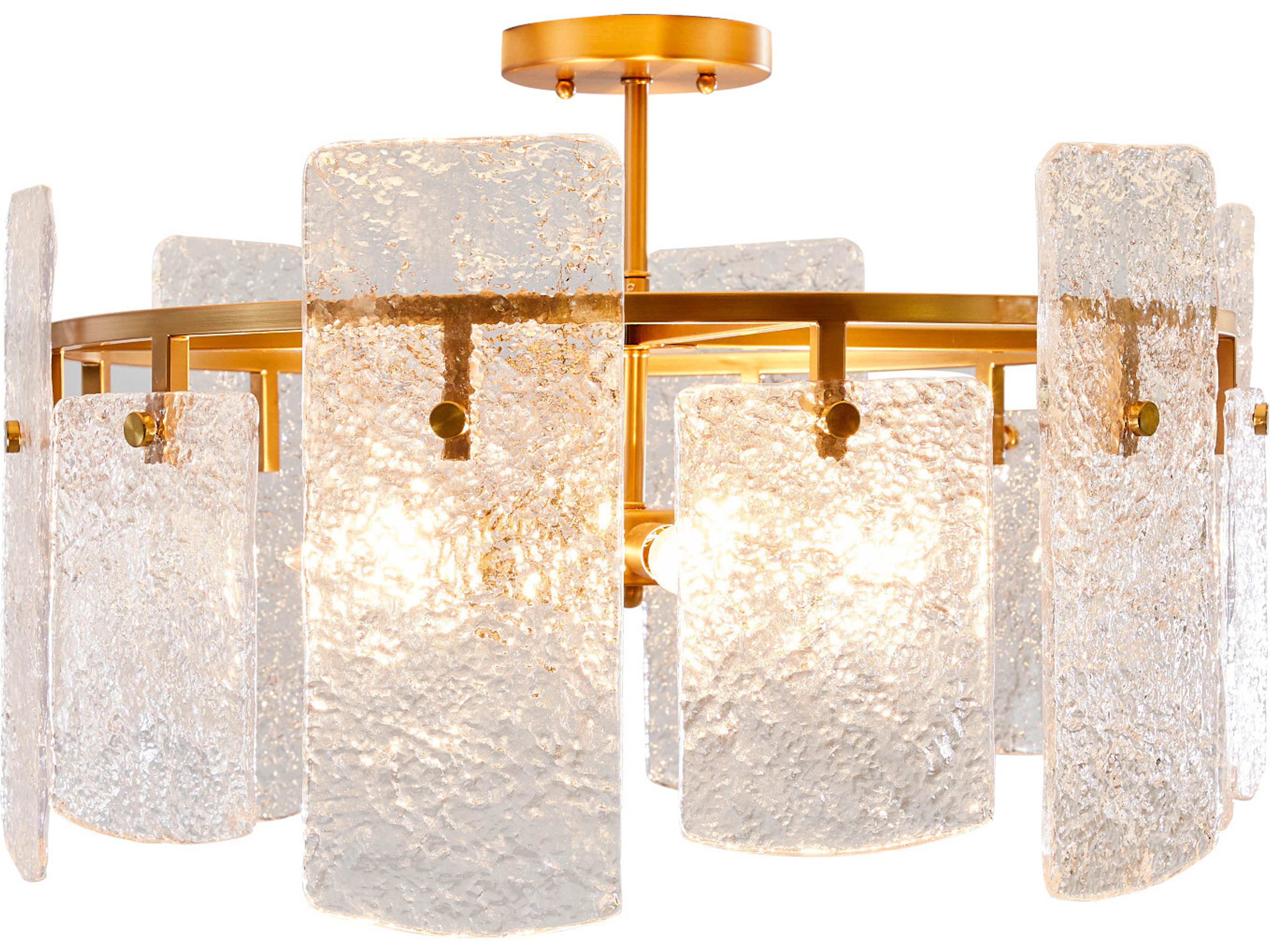 Augusta 4-Light Cast Glass Antique Brass Drum Semi Flush Mount