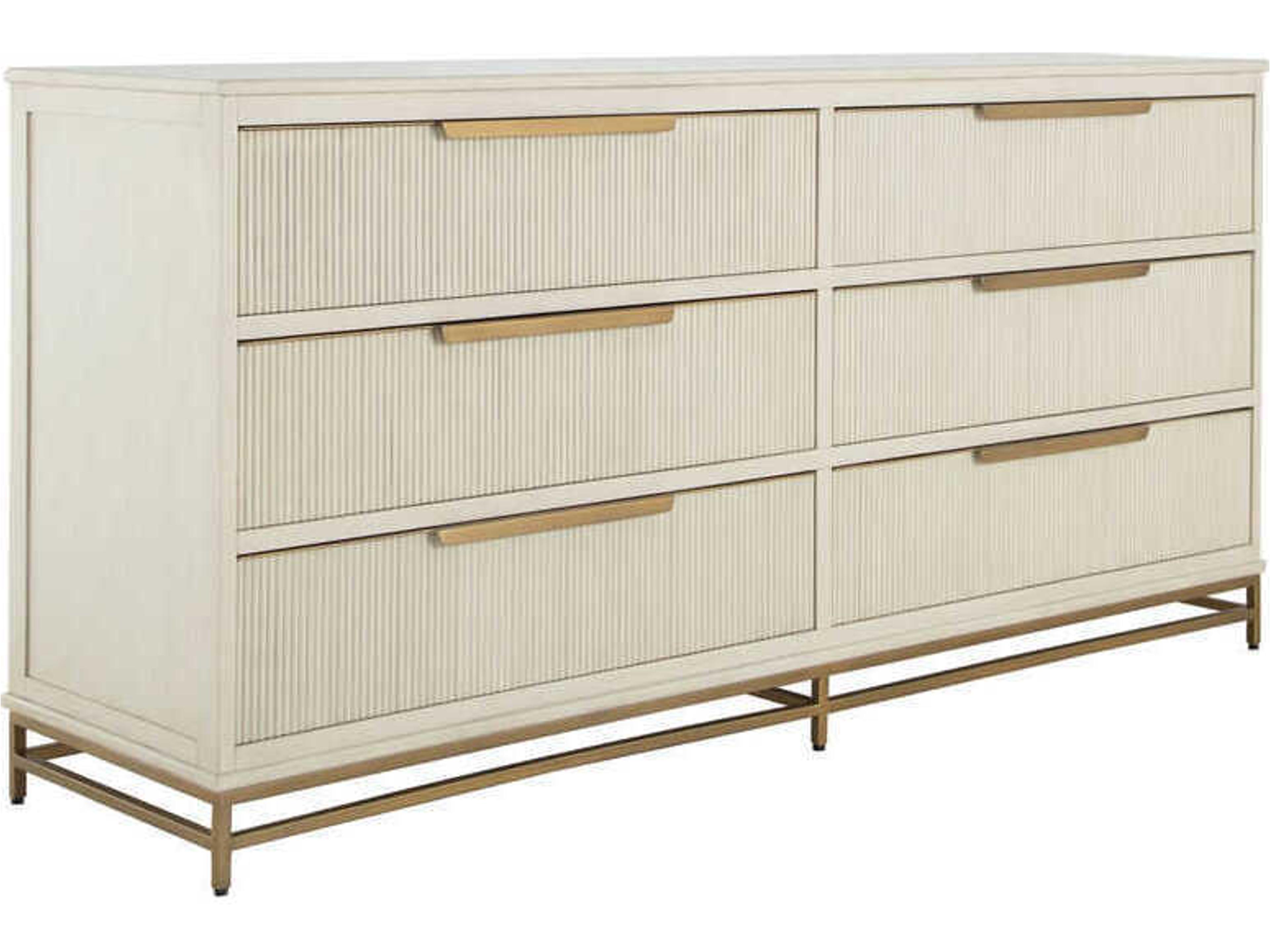 Riggs 6-Drawer Dresser in Distressed Antique White and Stained Gold