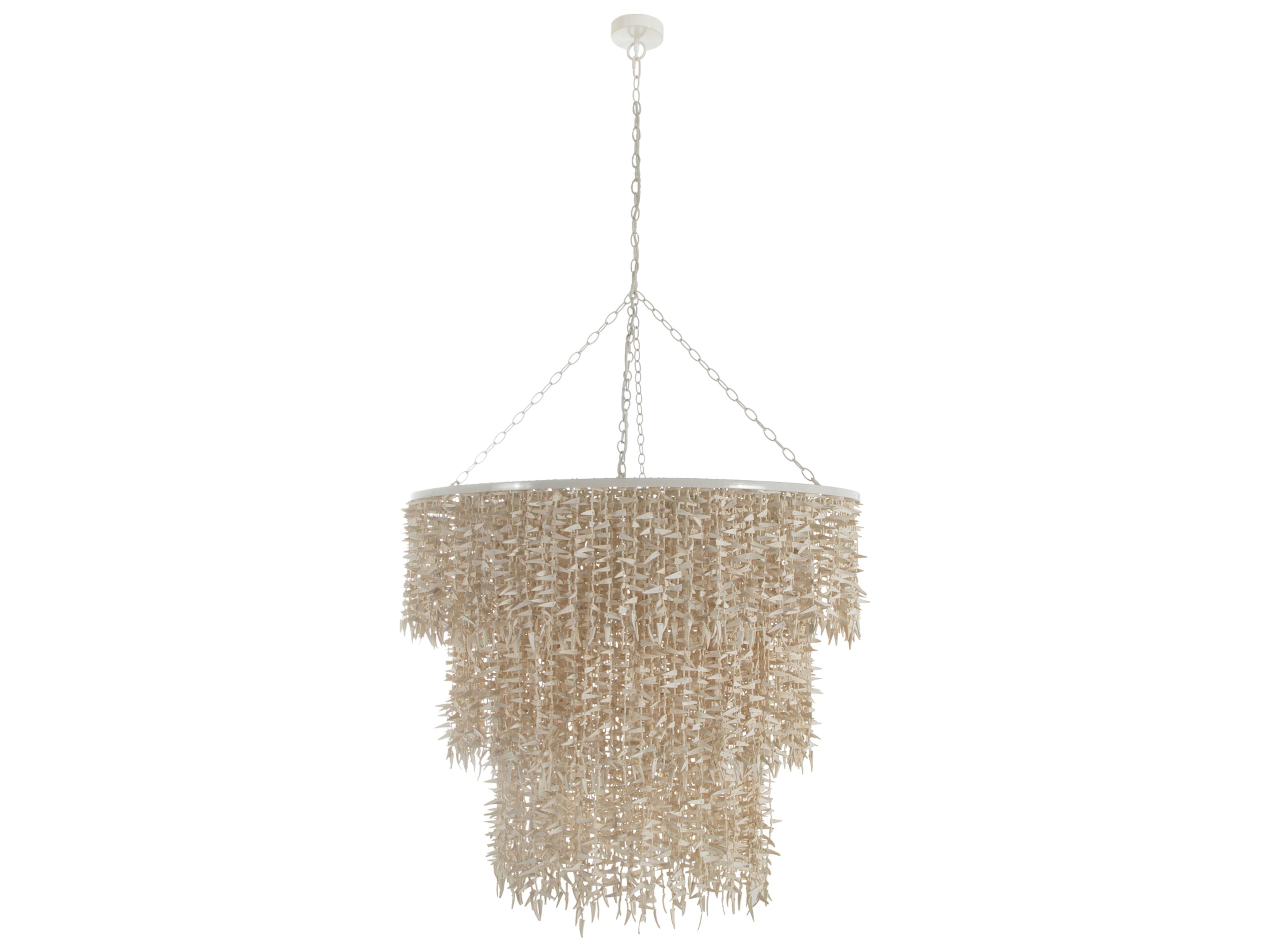 Gabby Victoria 7-Light Winter White Natural Ivory Brown Drum Tiered Pendant