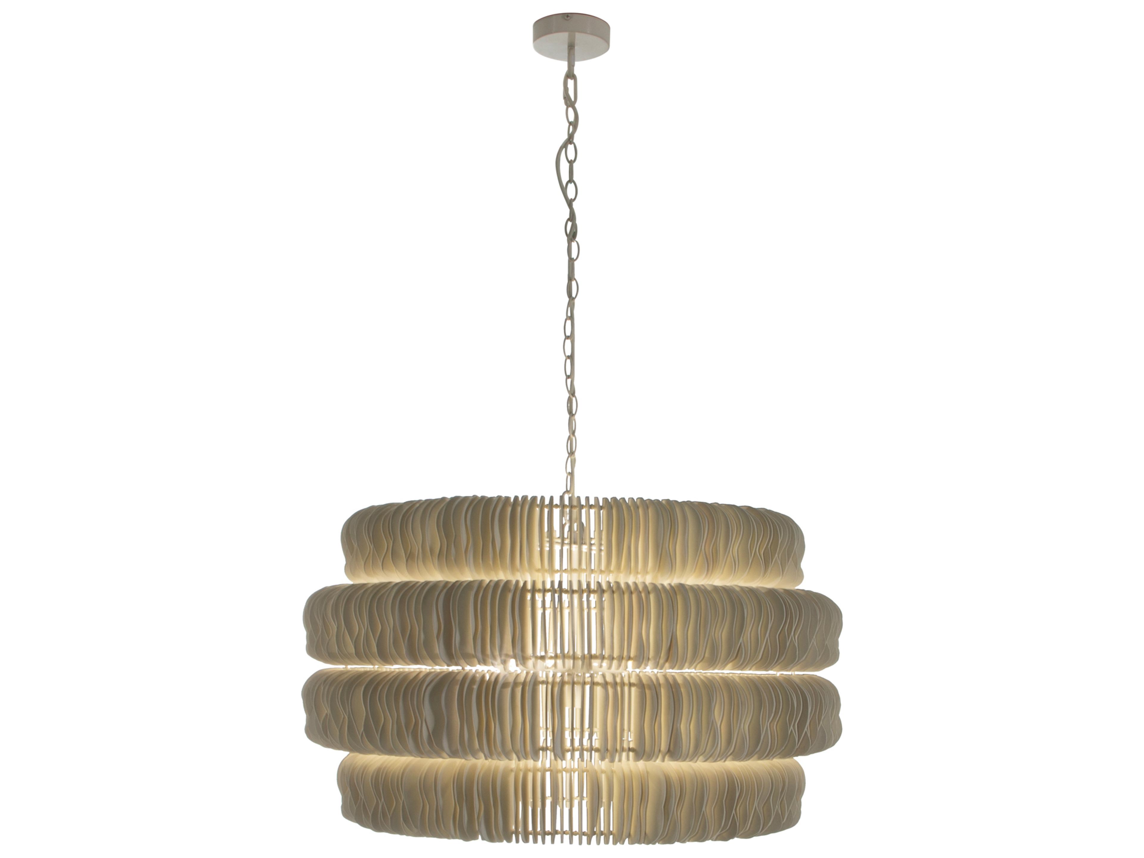 Serena 5-Light Winter White Ivory Brown Tiered Pendant