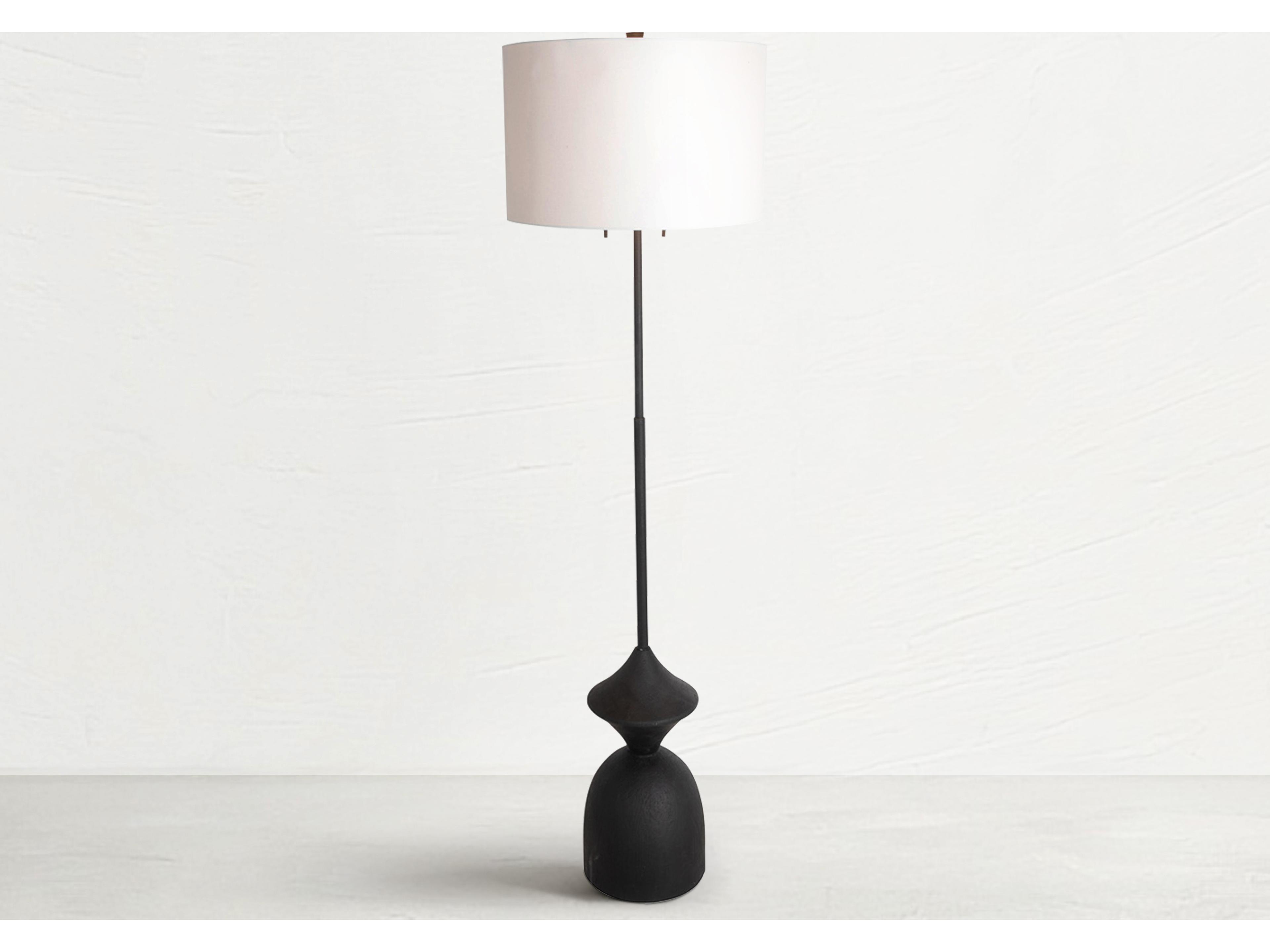 Charta Plaster Black Feather White Linen Floor Lamp