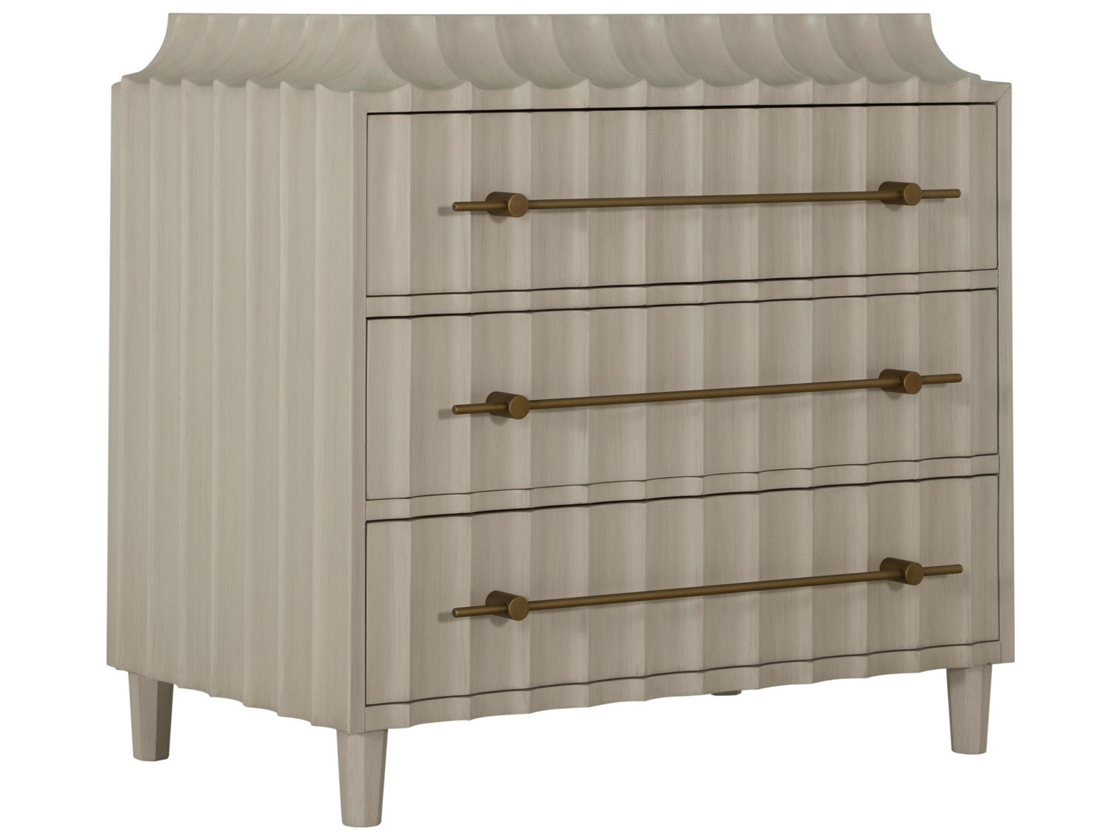 Merigold 3-Drawer Chest in Textured White with Brushed Gold Accents