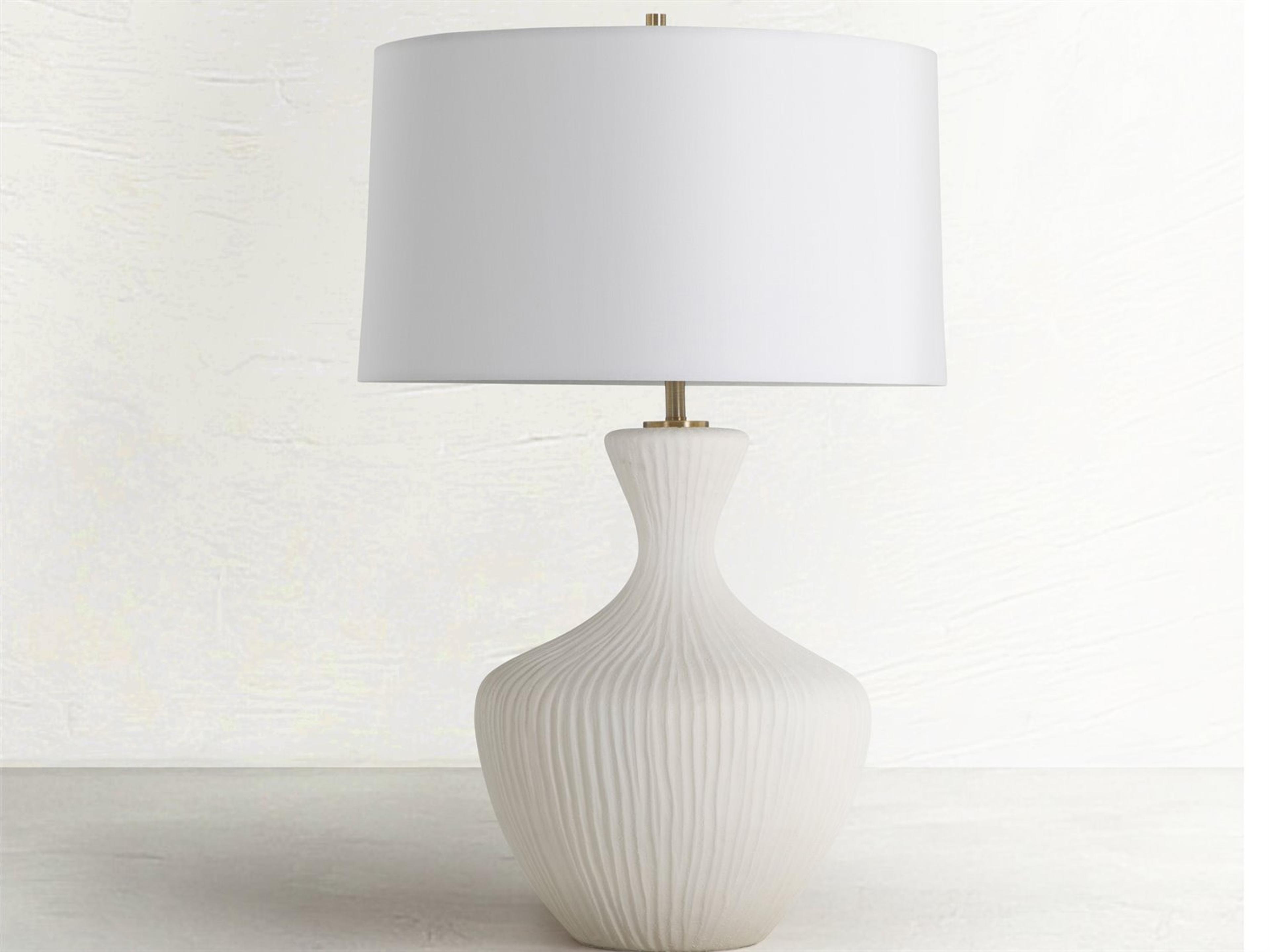Felix White Ceramic Rich Brass Linen Buffet Lamp