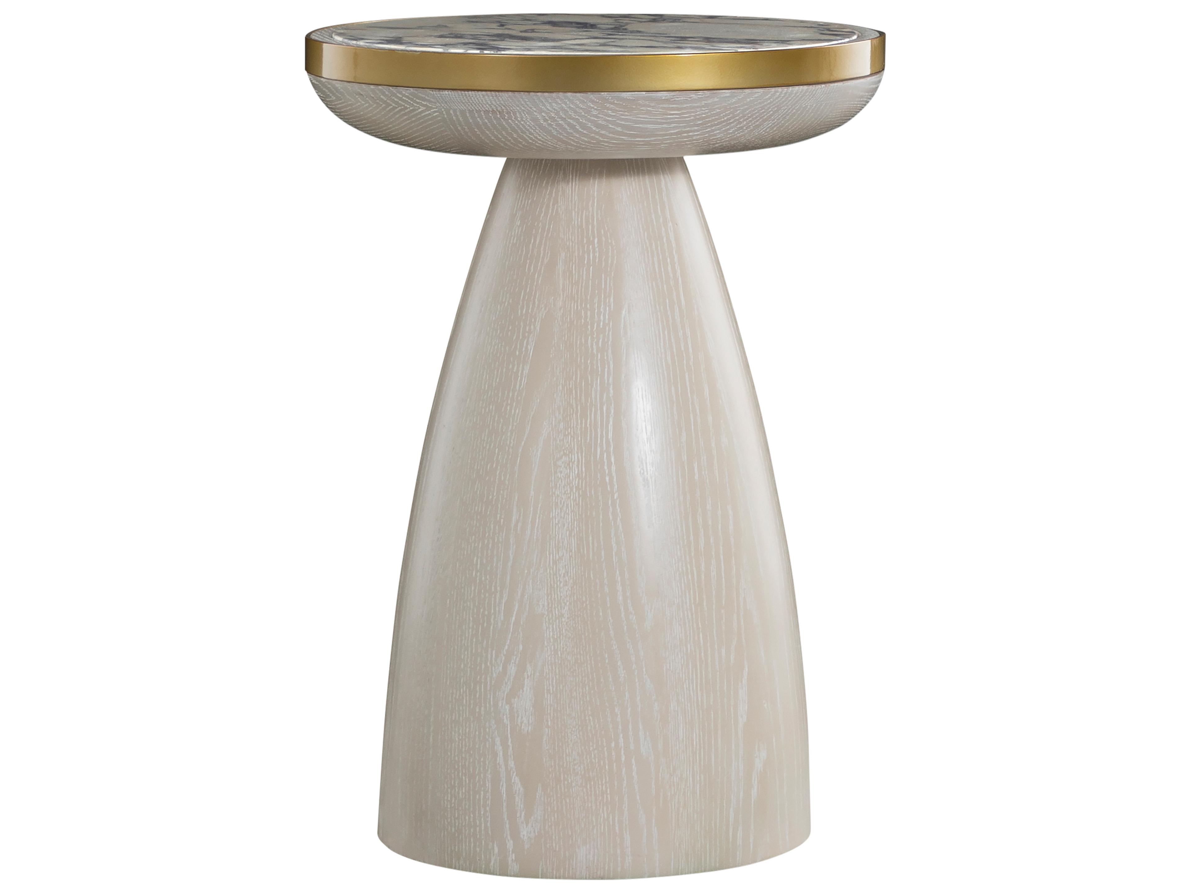 Cain Round Marble Cerused Light Natural Antique Brass End Table