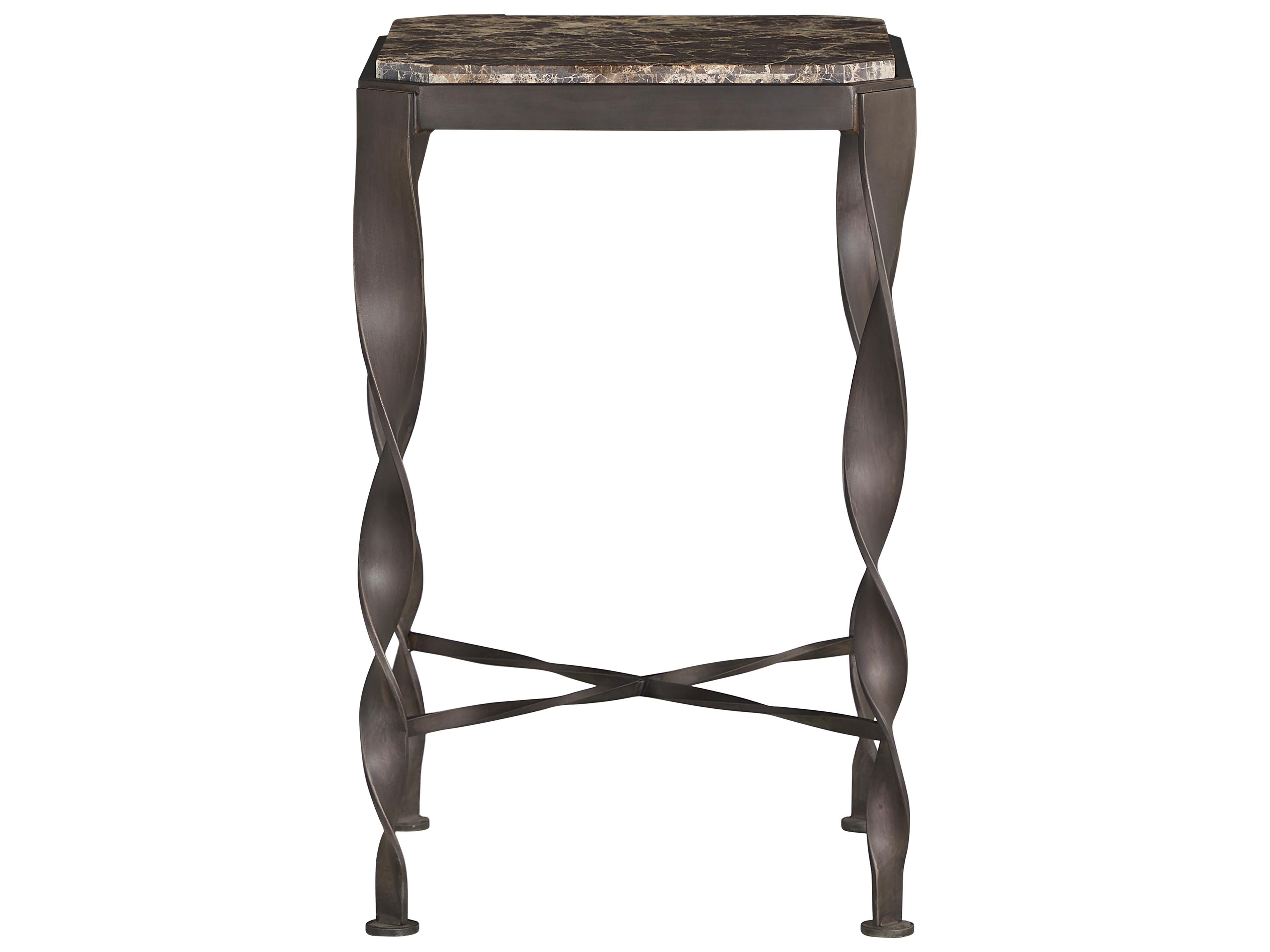 Armand Square Marble Black Forged Iron Natural Travertine End Table