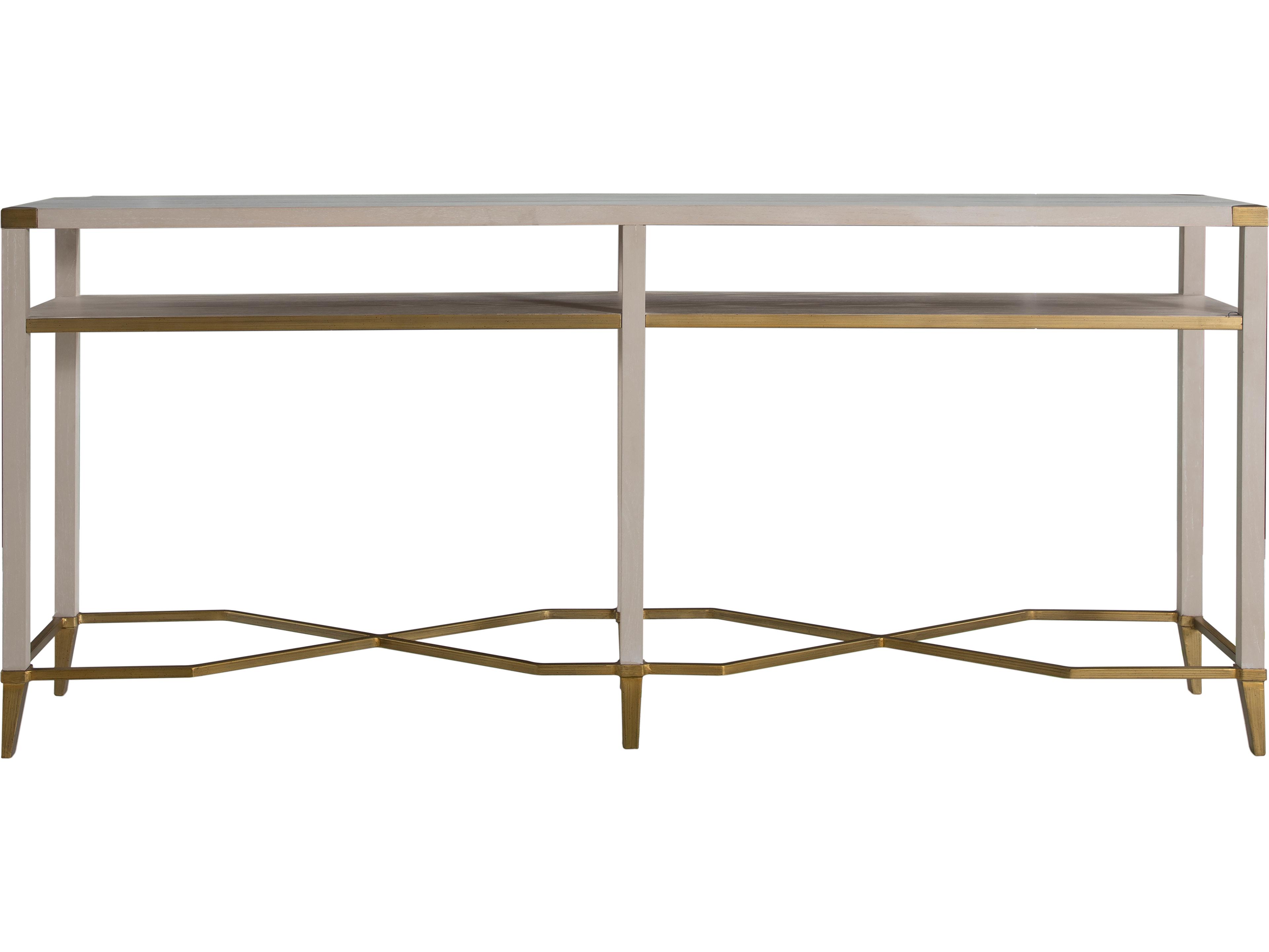 Sue Rectangular Wood Cerused White Brushed Gold Console Table