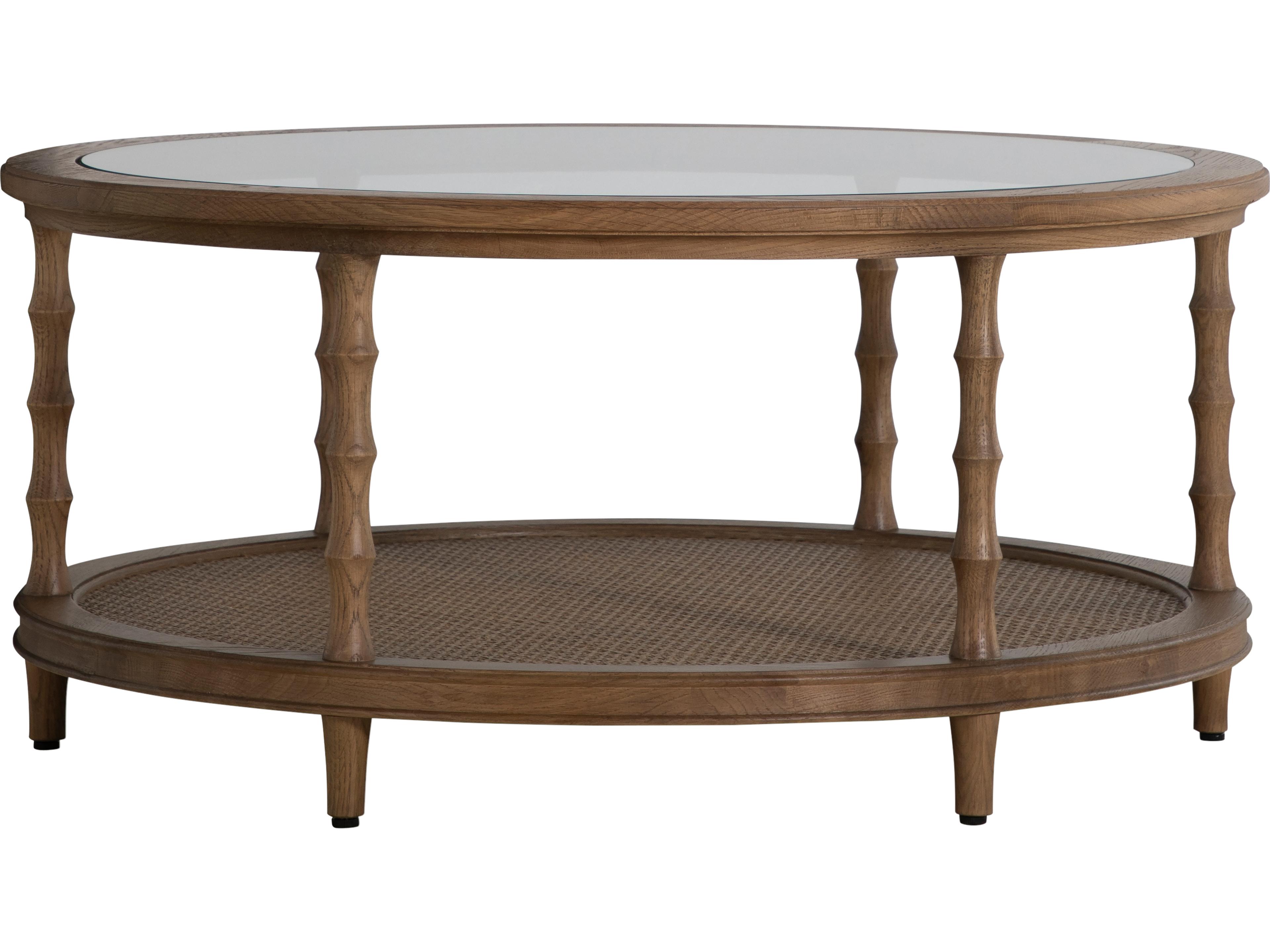 Sabine Round Glass Satin Oak Coffee Table