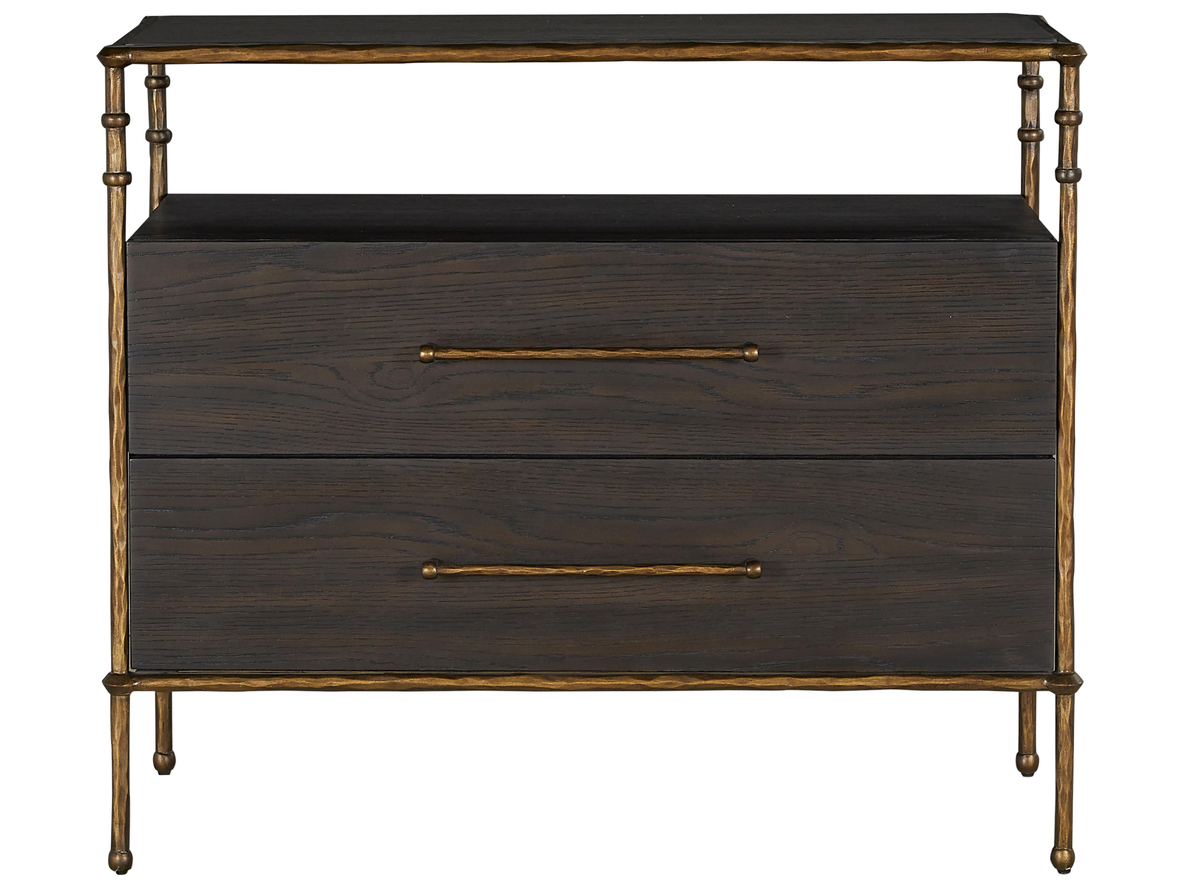 Reese 2-Drawers Black Oak Wood Nightstand