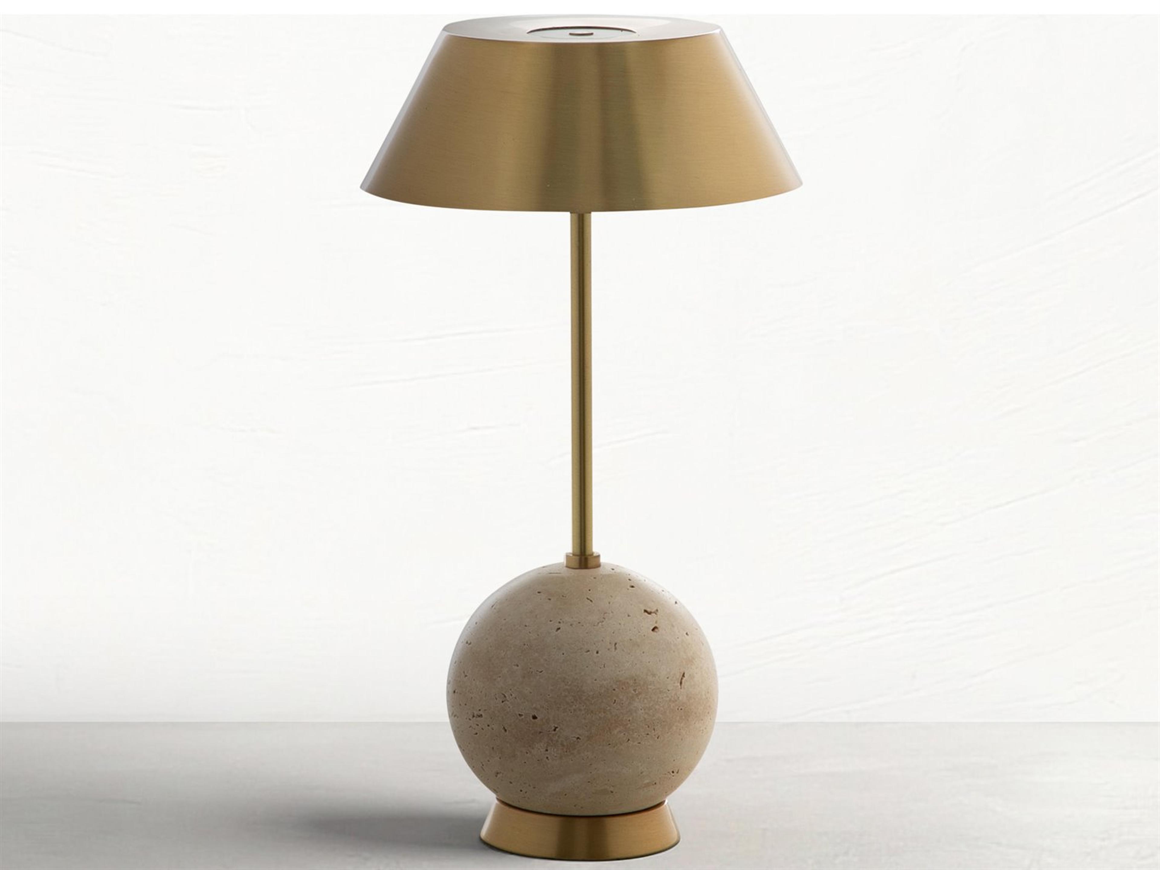 Firefly Antique Brass Travertine Table Lamp