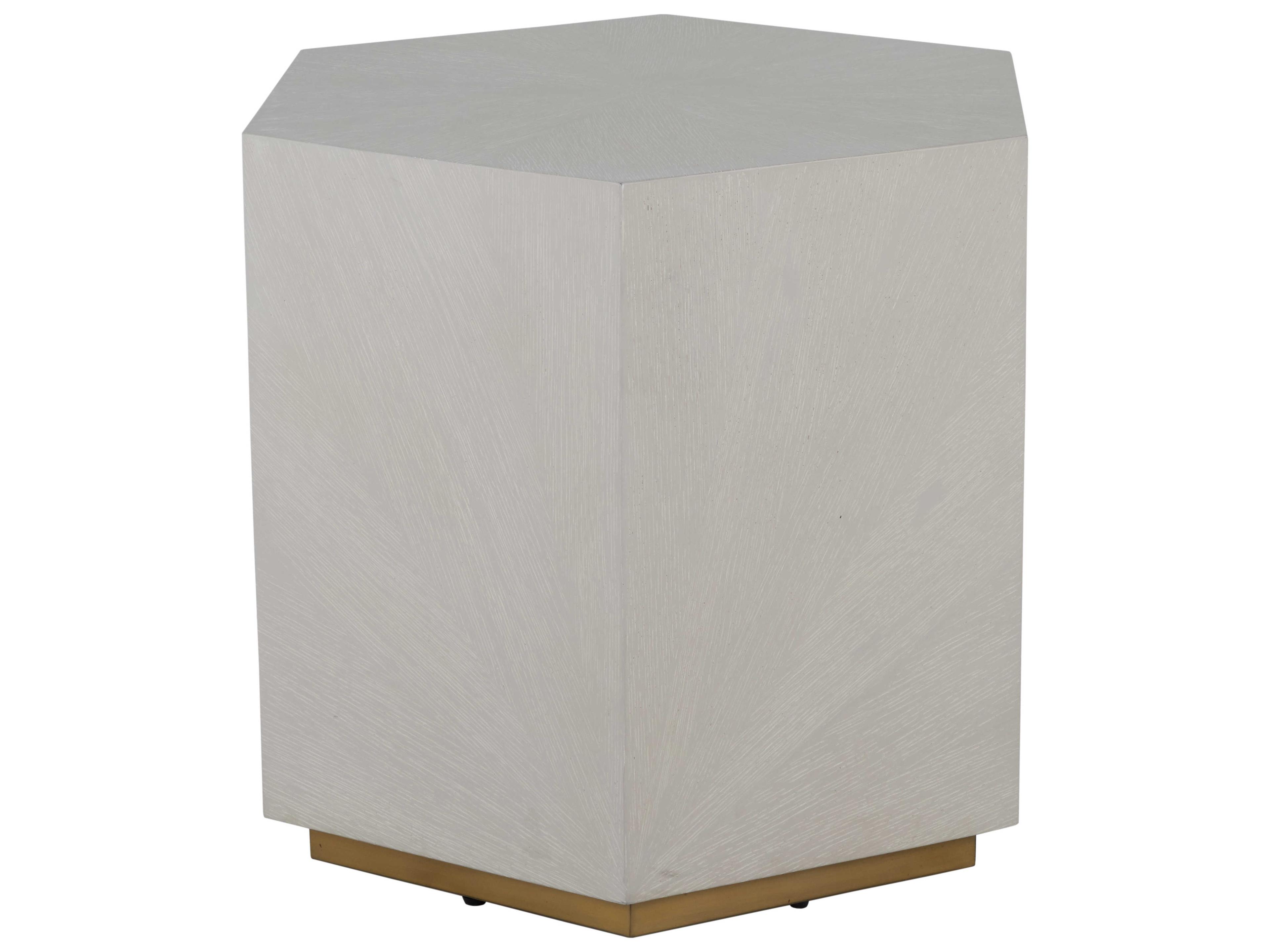 Gabby Winslet Hexagon Wood Cerused White Stain Gold End Table