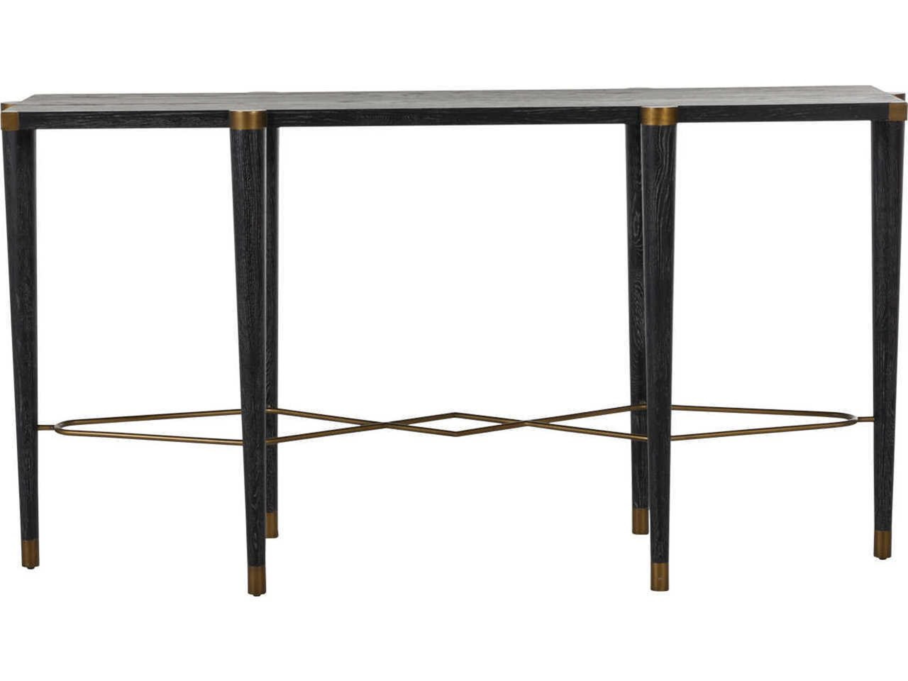 Gabby Fiona Rectangular Wood Black Cerused Oak & Antique Brass Console Table