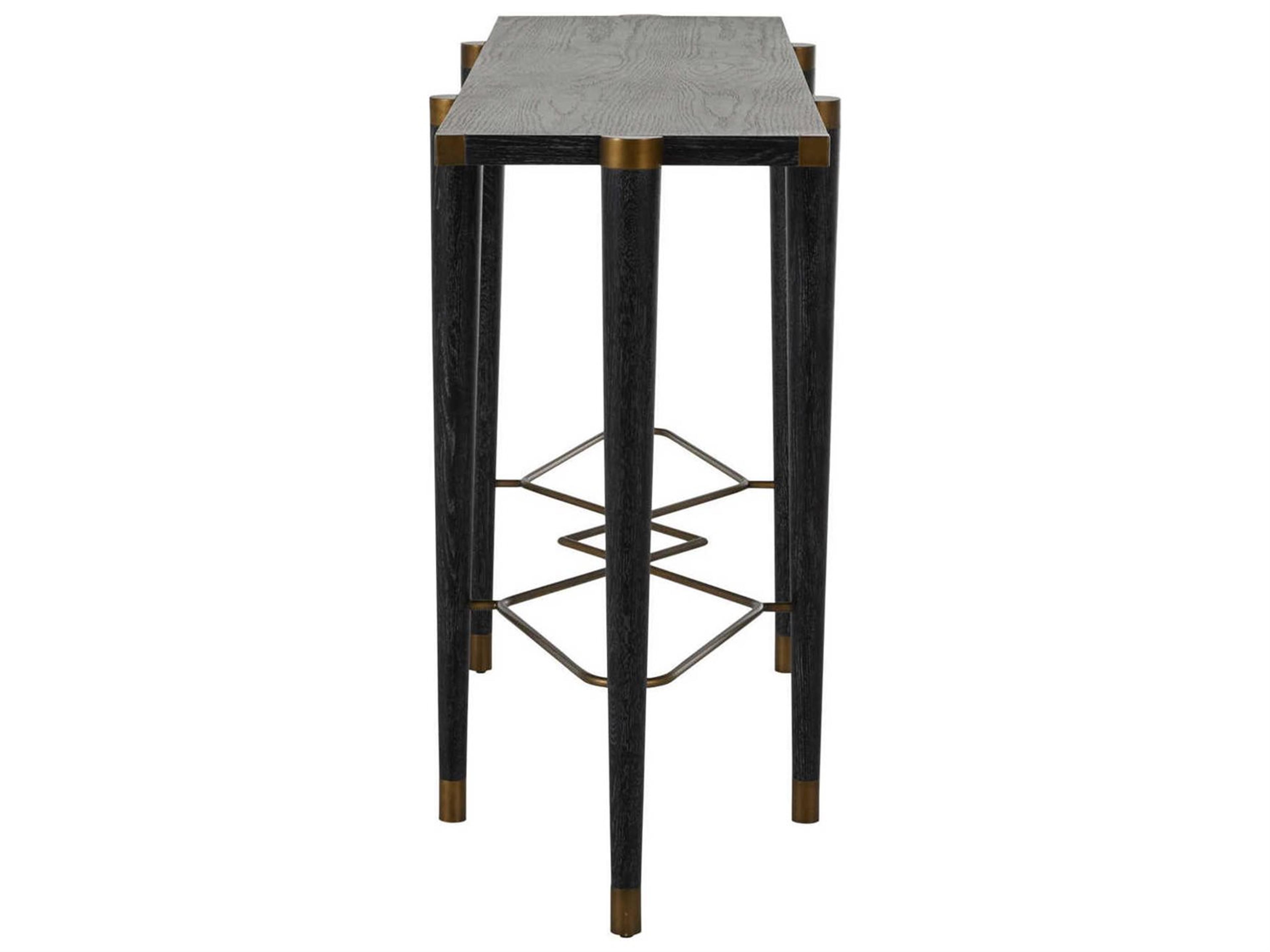 Gabby Fiona Rectangular Wood Black Cerused Oak & Antique Brass Console Table