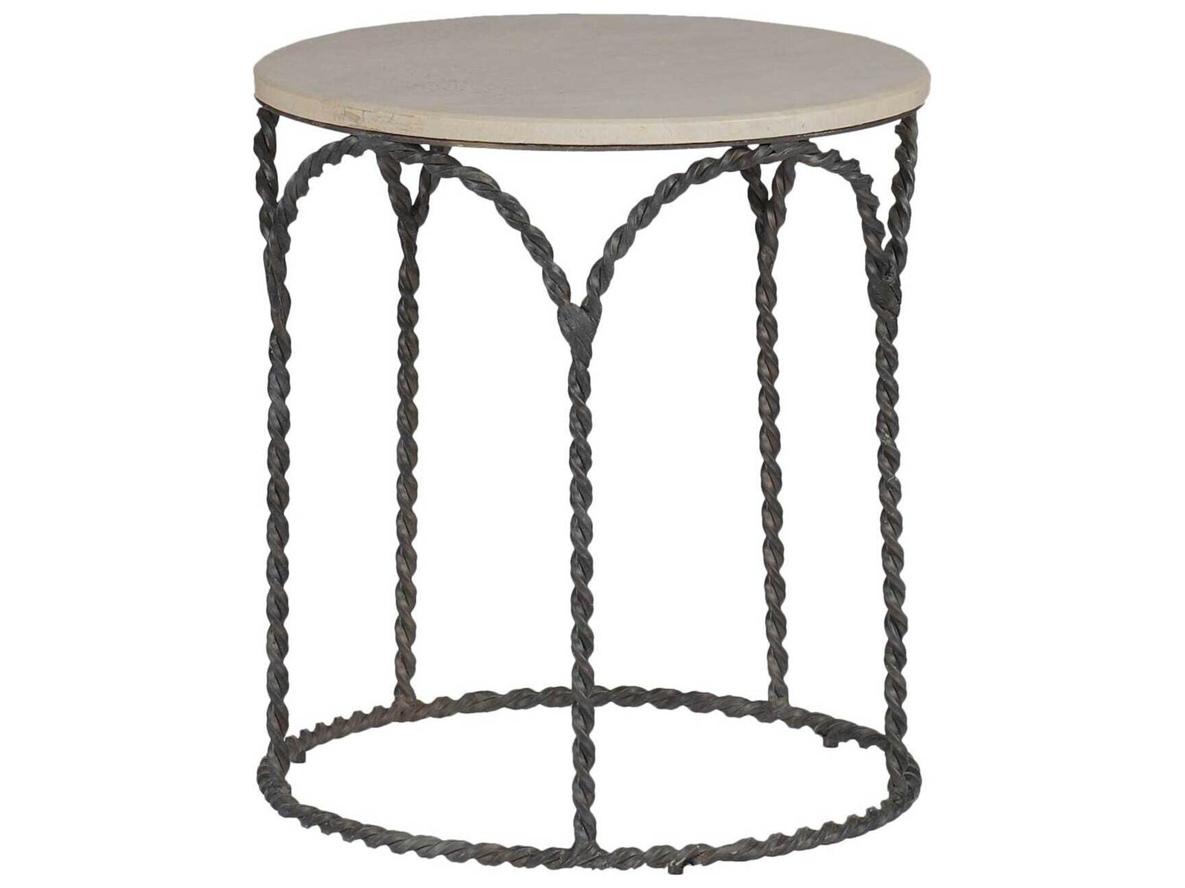 Gabby Bradley Round Cream Limestone & Black Iron End Table