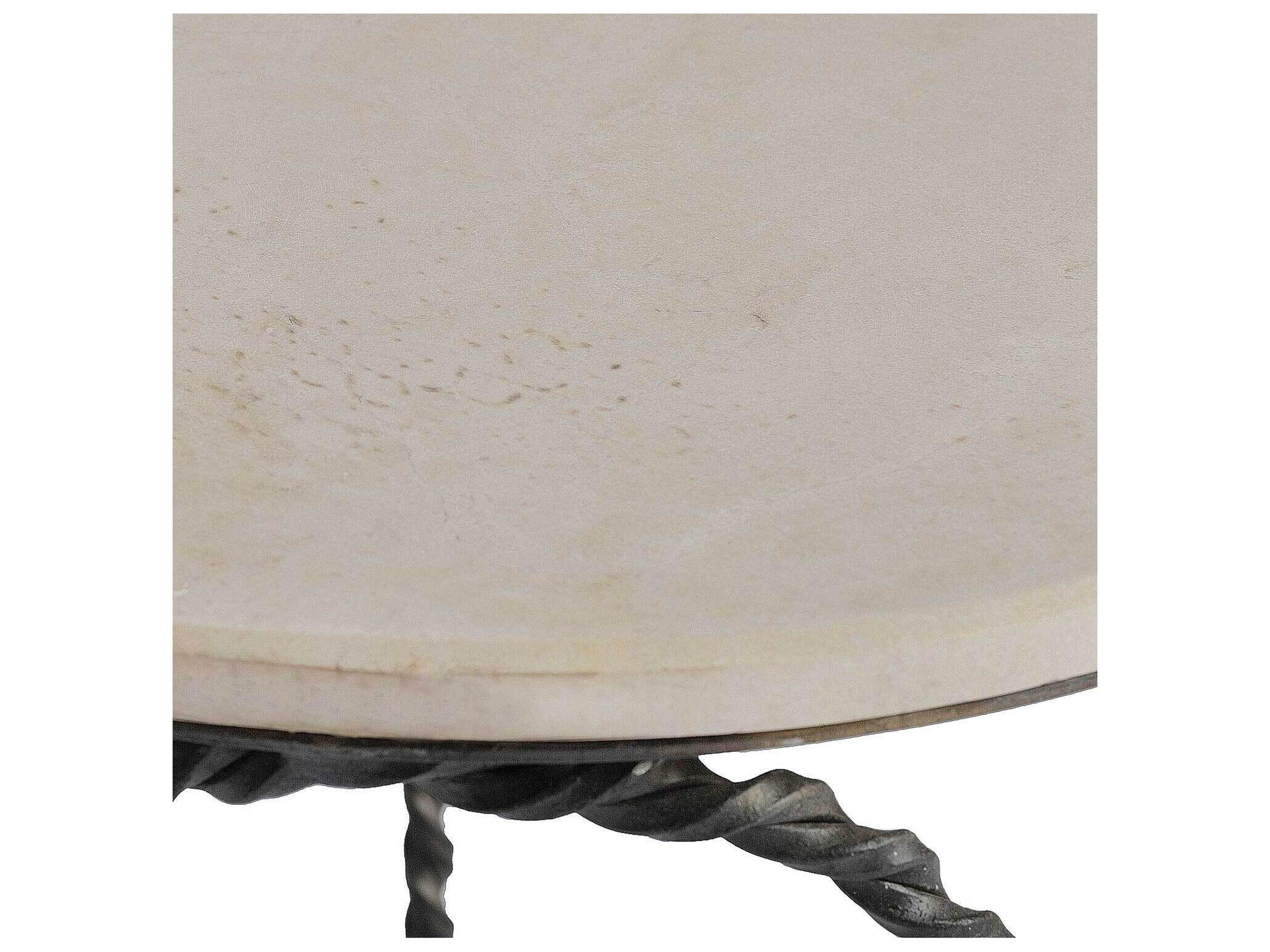 Gabby Bradley Round Cream Limestone & Black Iron End Table