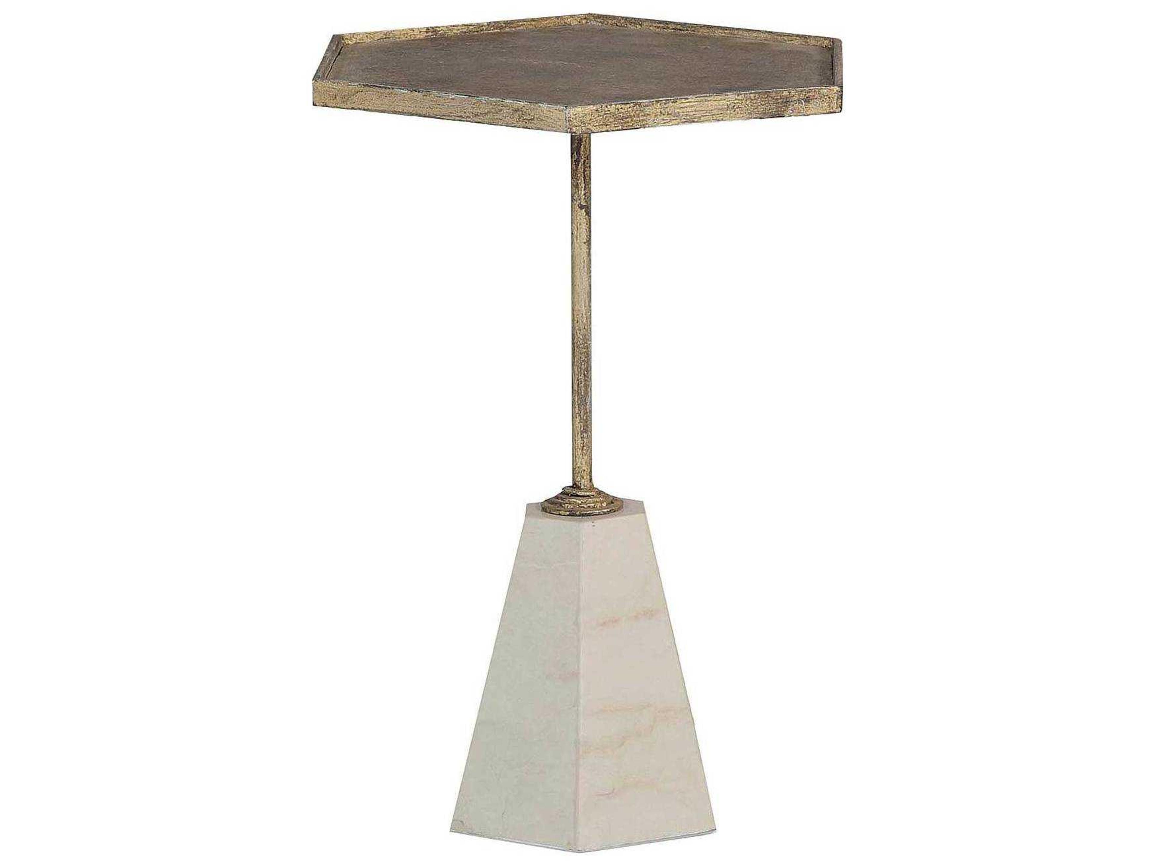 Lucinda Hexagon Metal Antique Gold & Cream Marble End Table