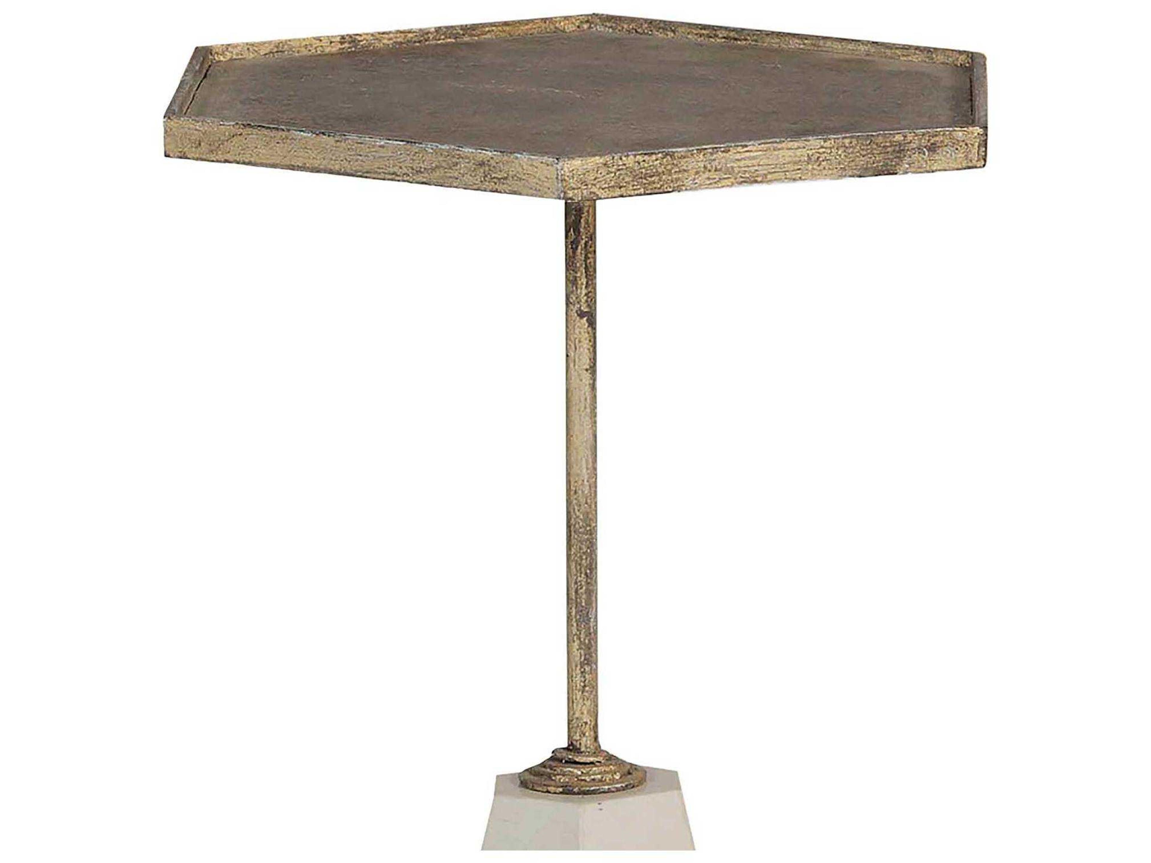 Gabby Lucinda Hexagon Metal Antique Gold & Cream Marble End Table