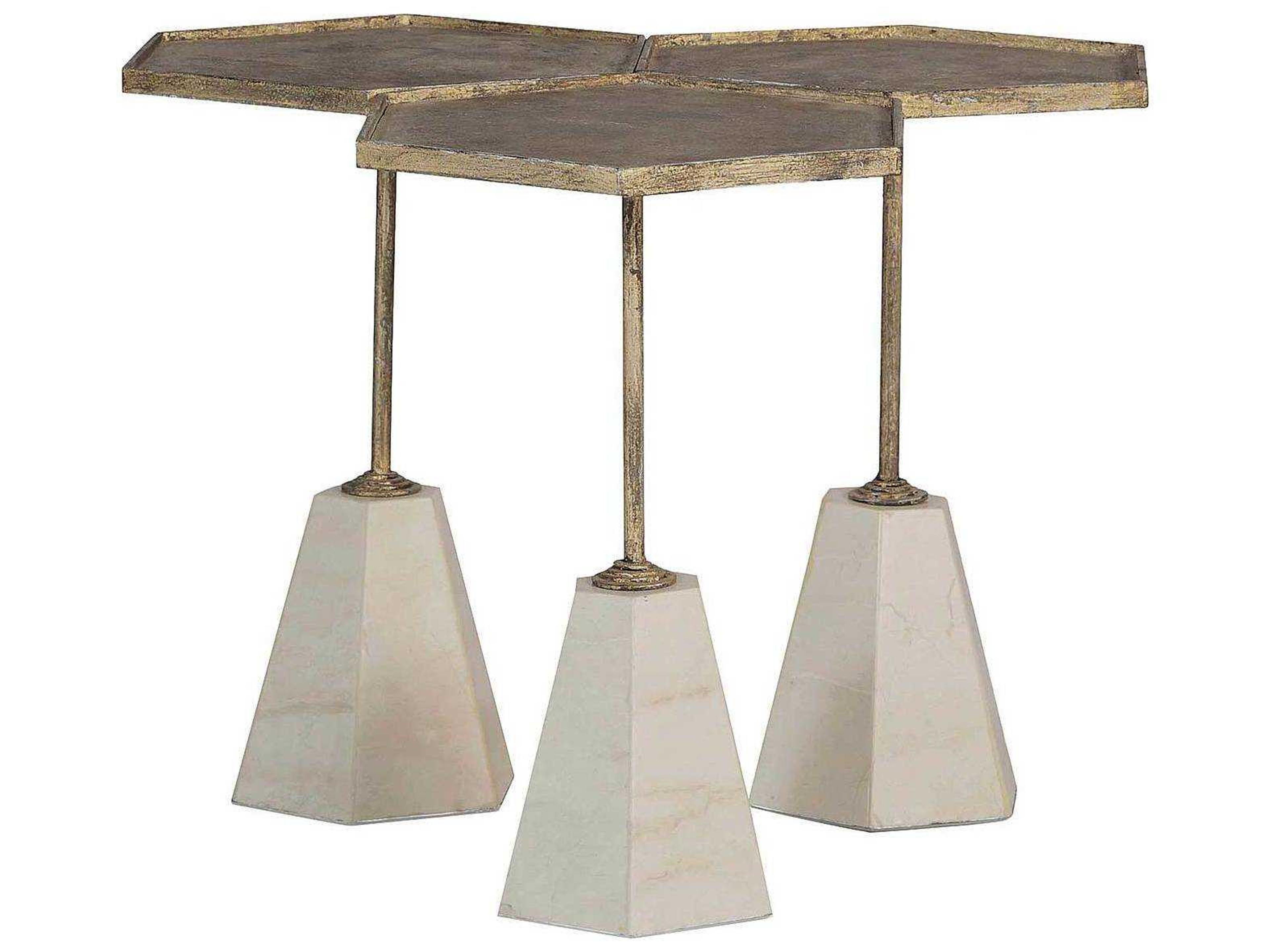 Gabby Lucinda Hexagon Metal Antique Gold & Cream Marble End Table