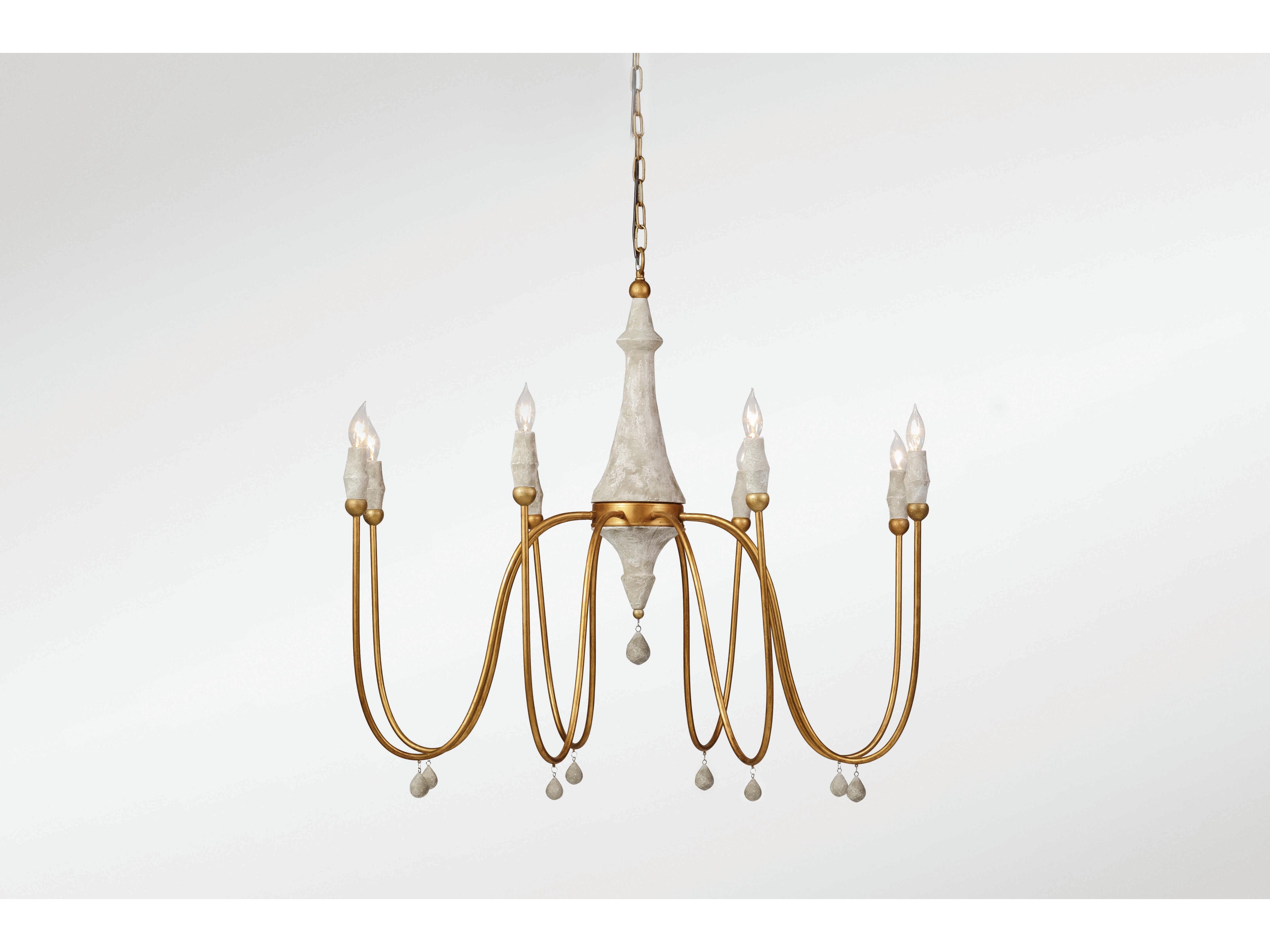 Gabby Clay 8-Light Vintage Gold With Distressed Ivory White Candelabra Chandelier
