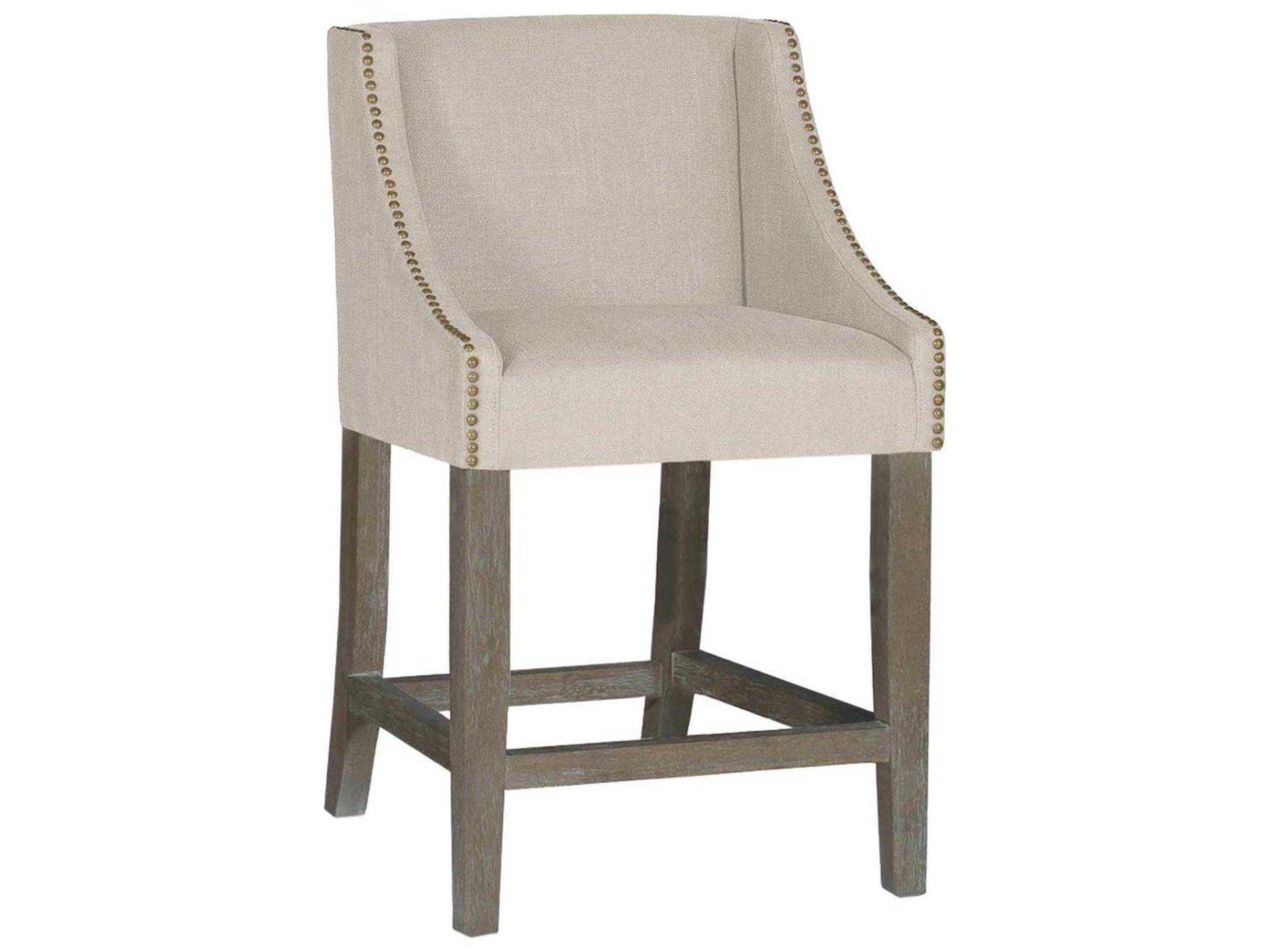 Winston Upholstered Oak Wood Burnished & Sunbrella Linen Dove Counter Stool