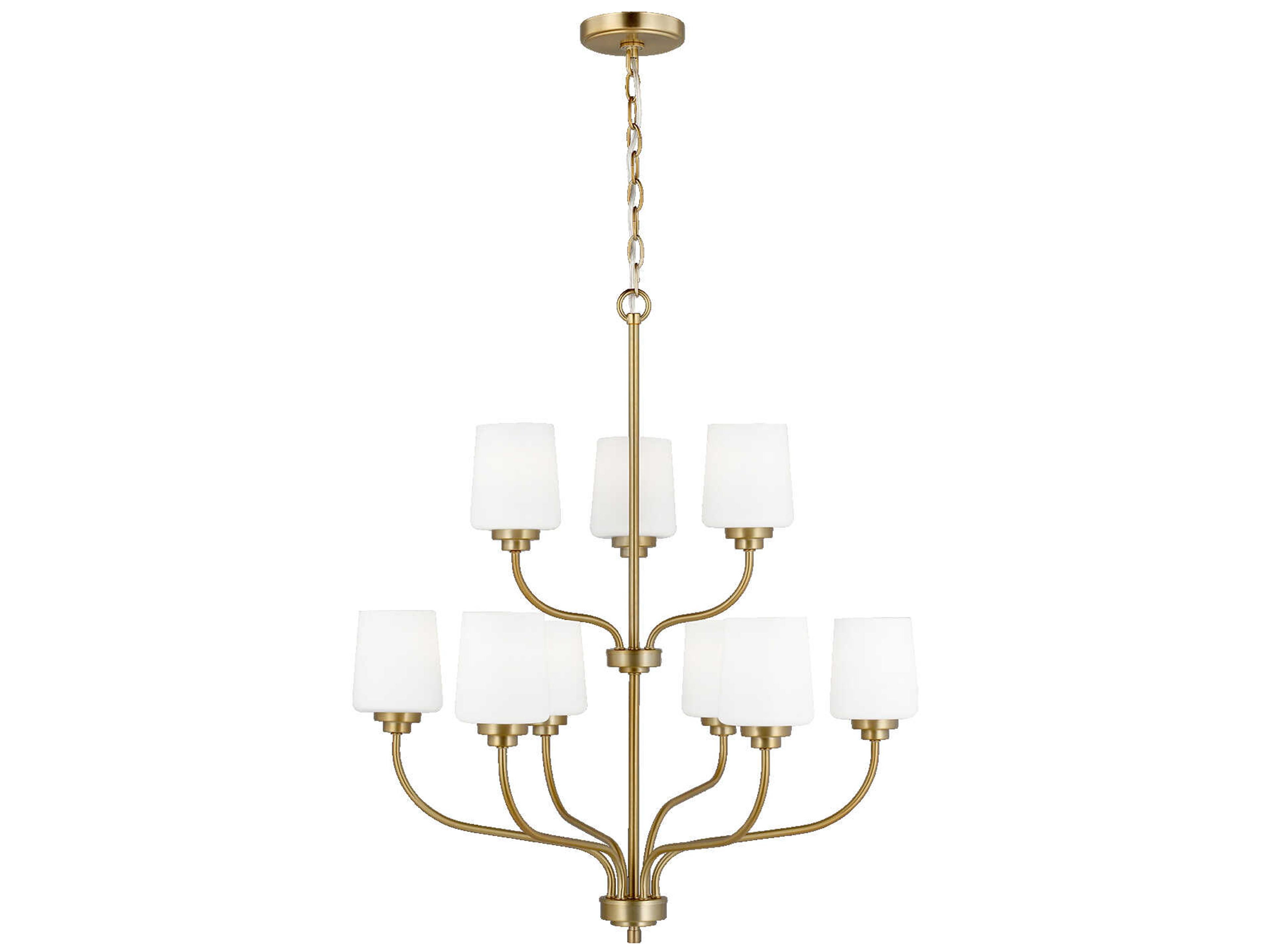 Windom 9-Light Satin Brass Glass Tiered Chandelier