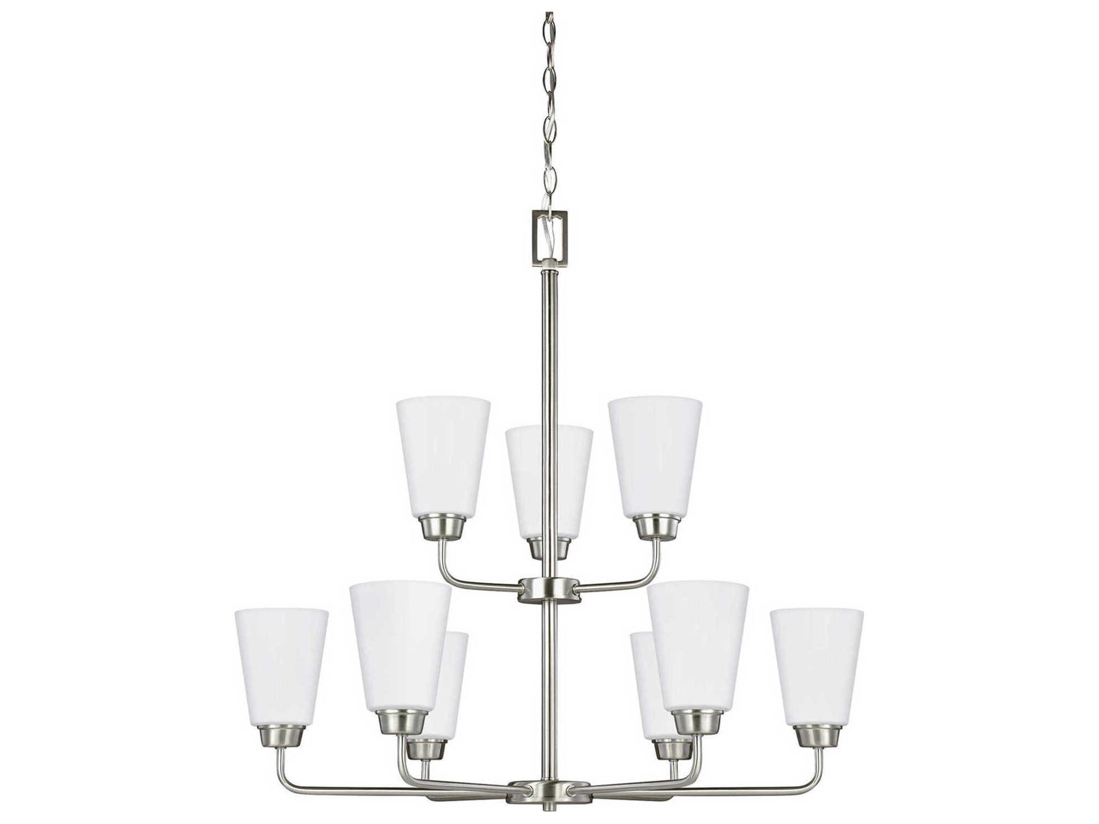 Kerrville 9-Light Brushed Nickel Glass Bell Tiered Chandelier