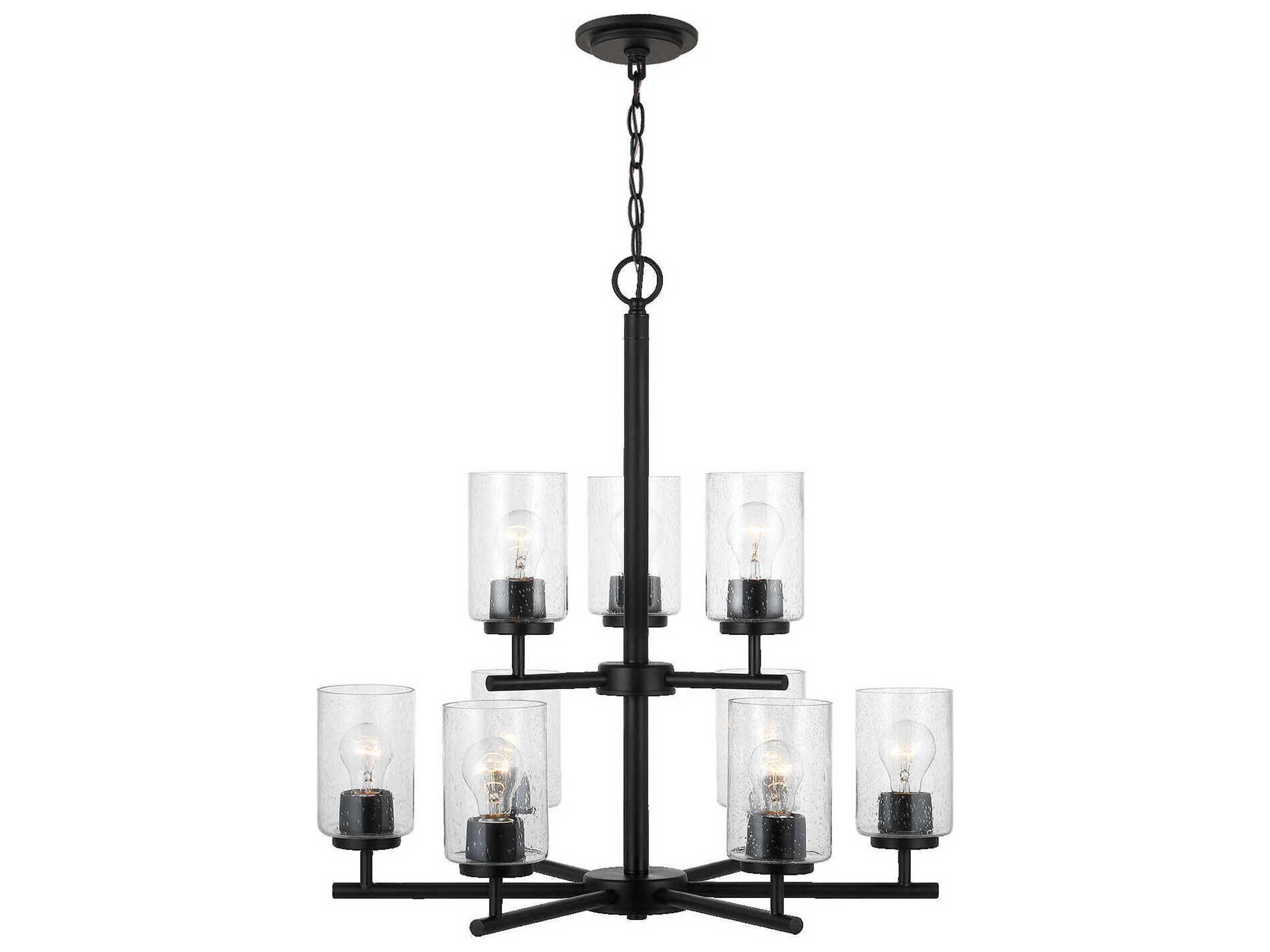 Oslo 9-Light Midnight Black Glass Cylinder Tiered Chandelier