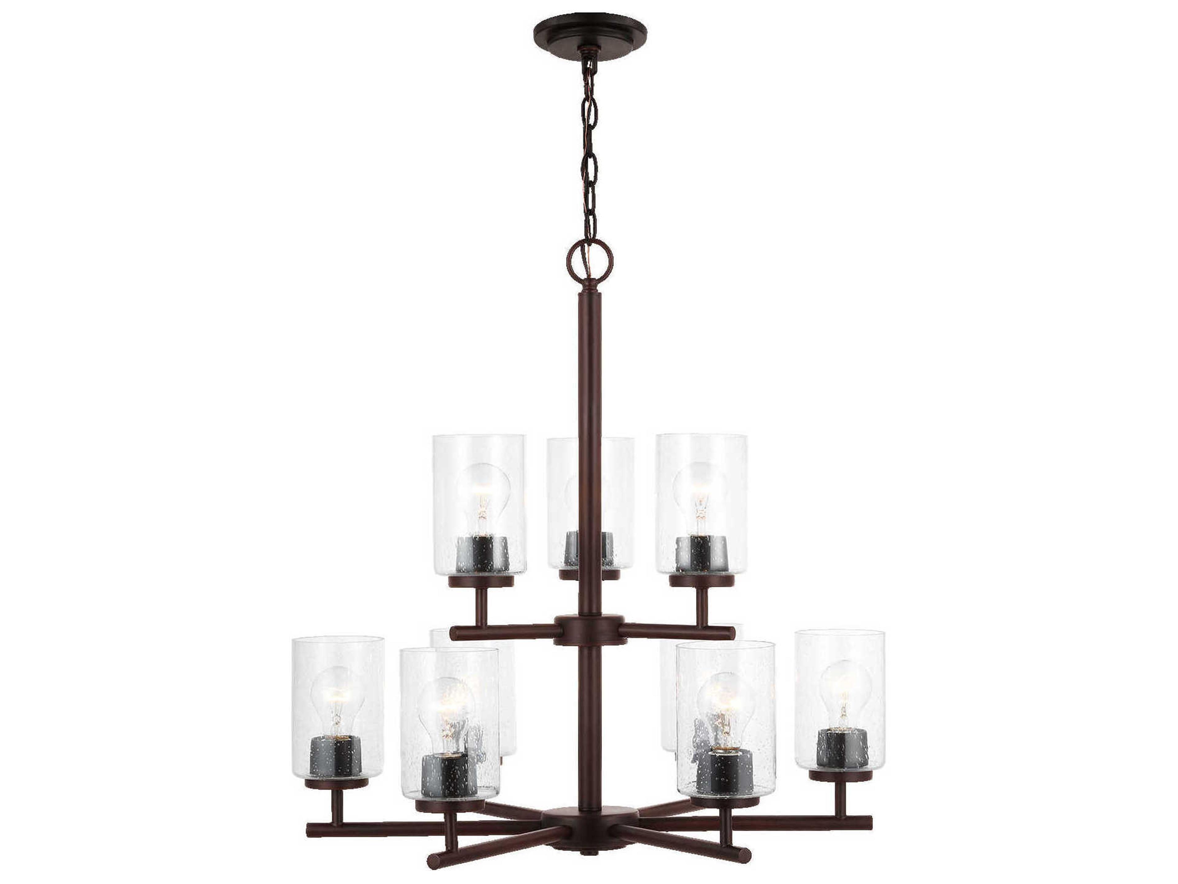 9-Light Oslo Chandelier in Bronze with Clear Seeded Glass