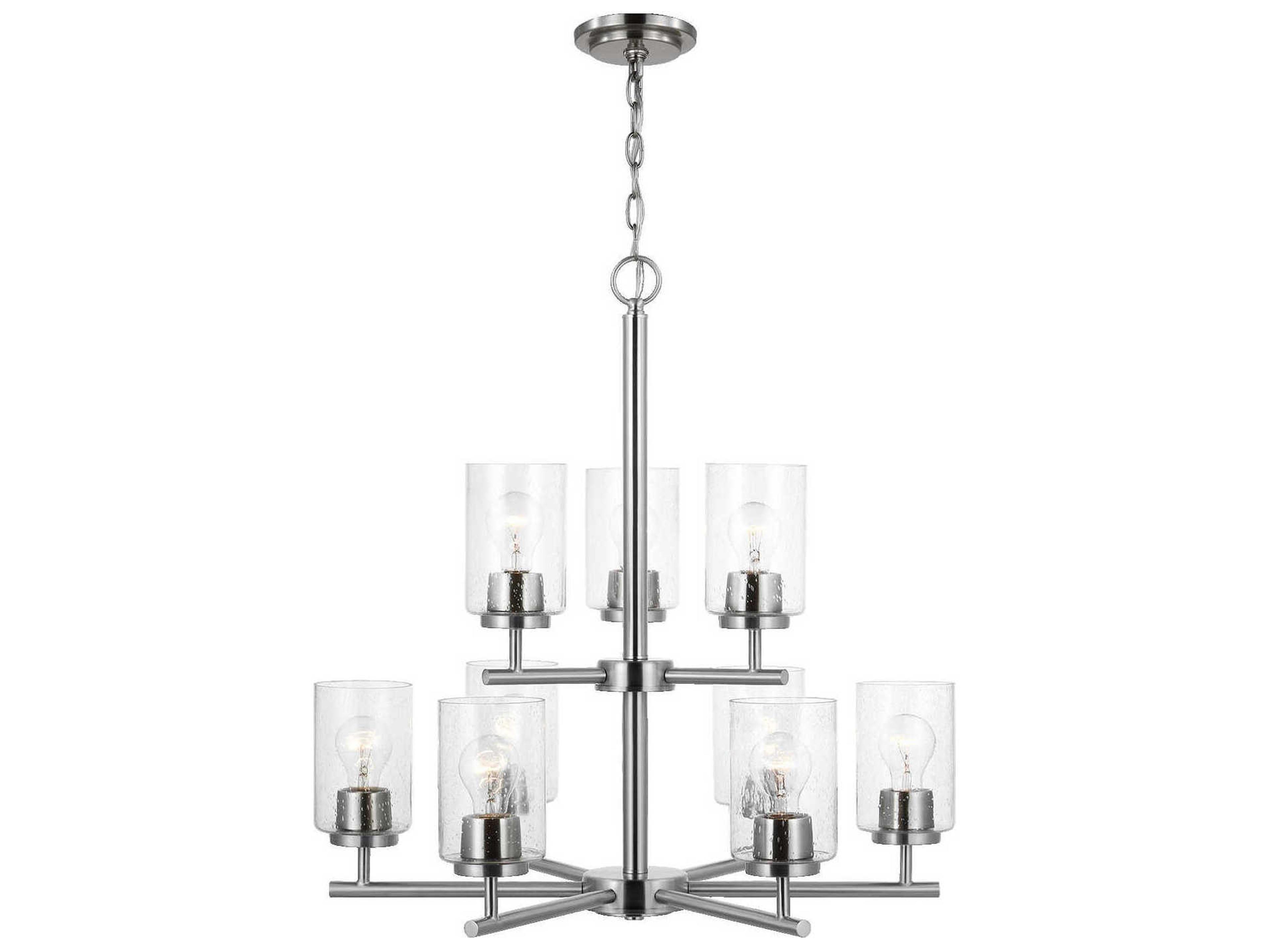 Oslo 9-Light Brushed Nickel Glass Cylinder Tiered Chandelier