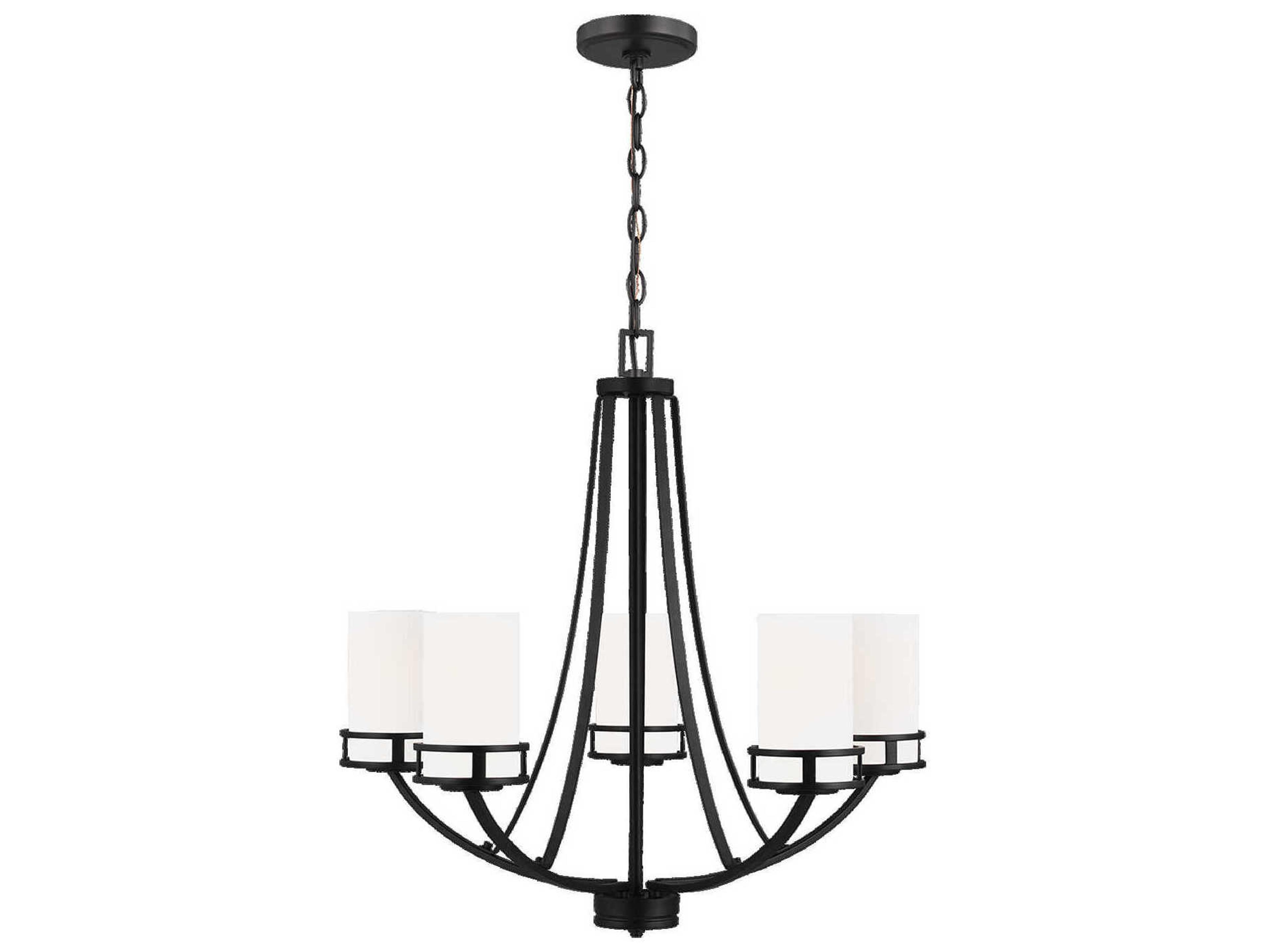 Robie 5-Light Chandelier in Midnight Black with Etched White Shades