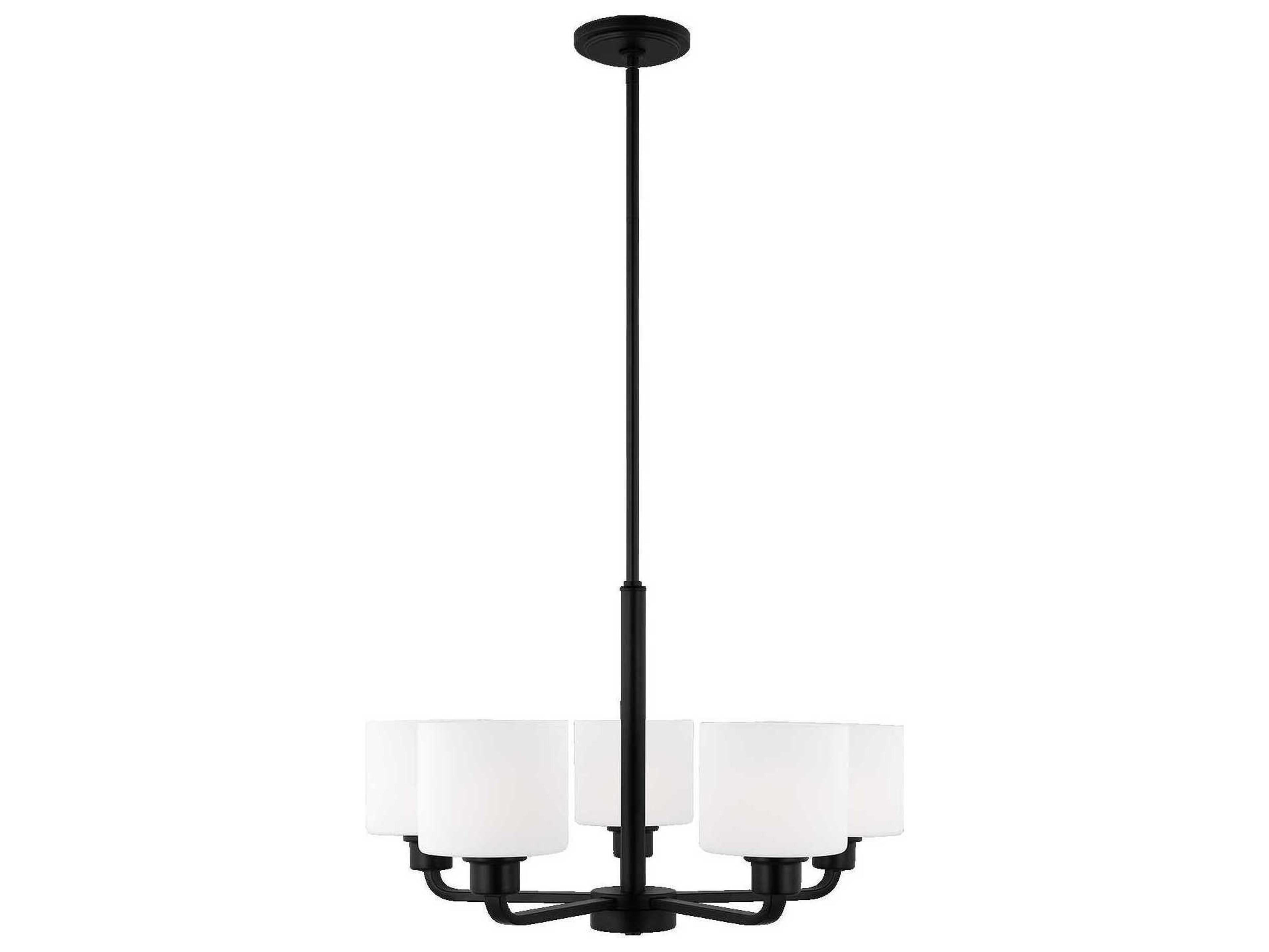 Canfield 5-Light Chandelier with Etched White Glass in Midnight Black