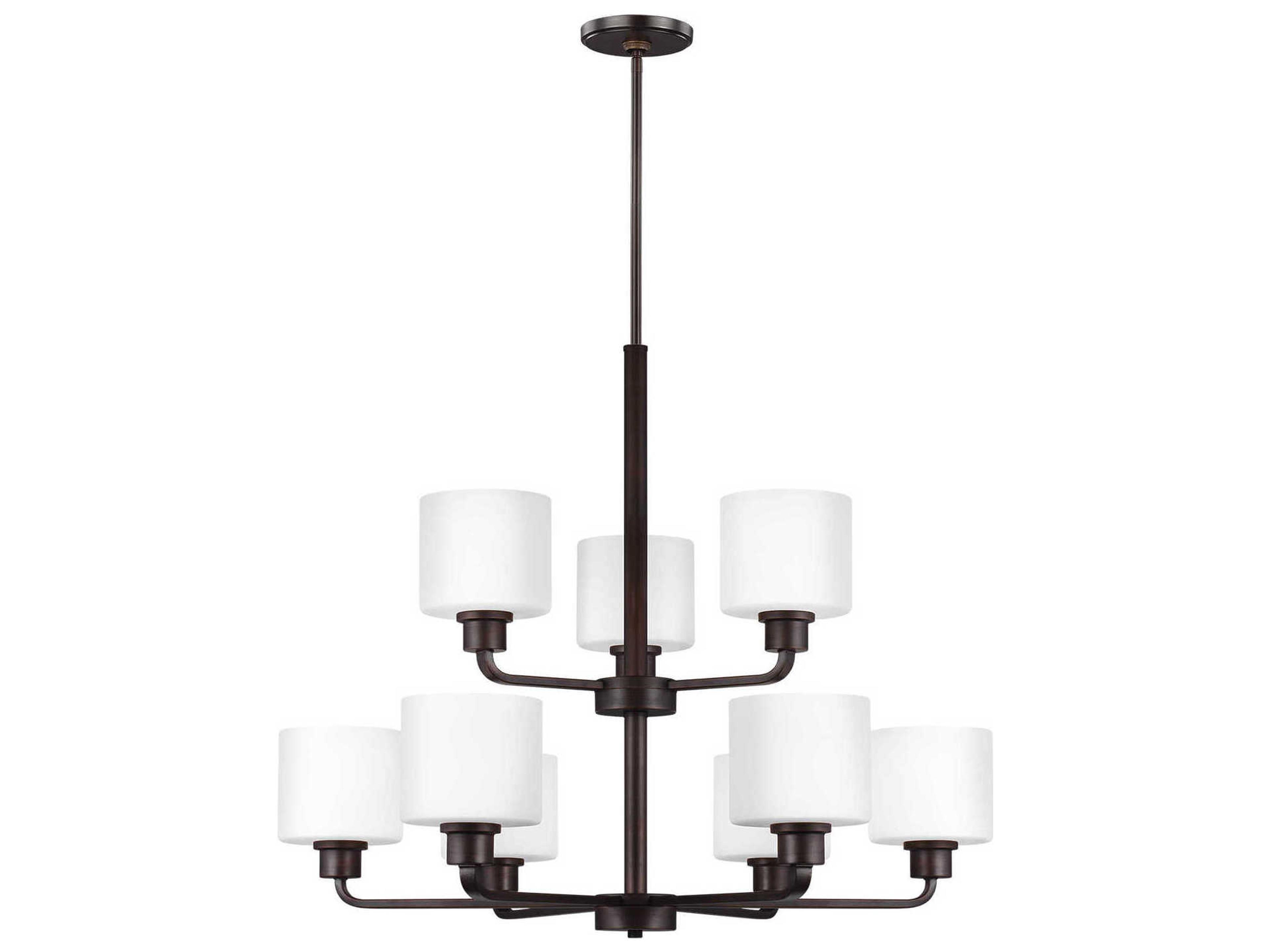 Canfield 9-Light Chandelier in Bronze with Etched White Glass