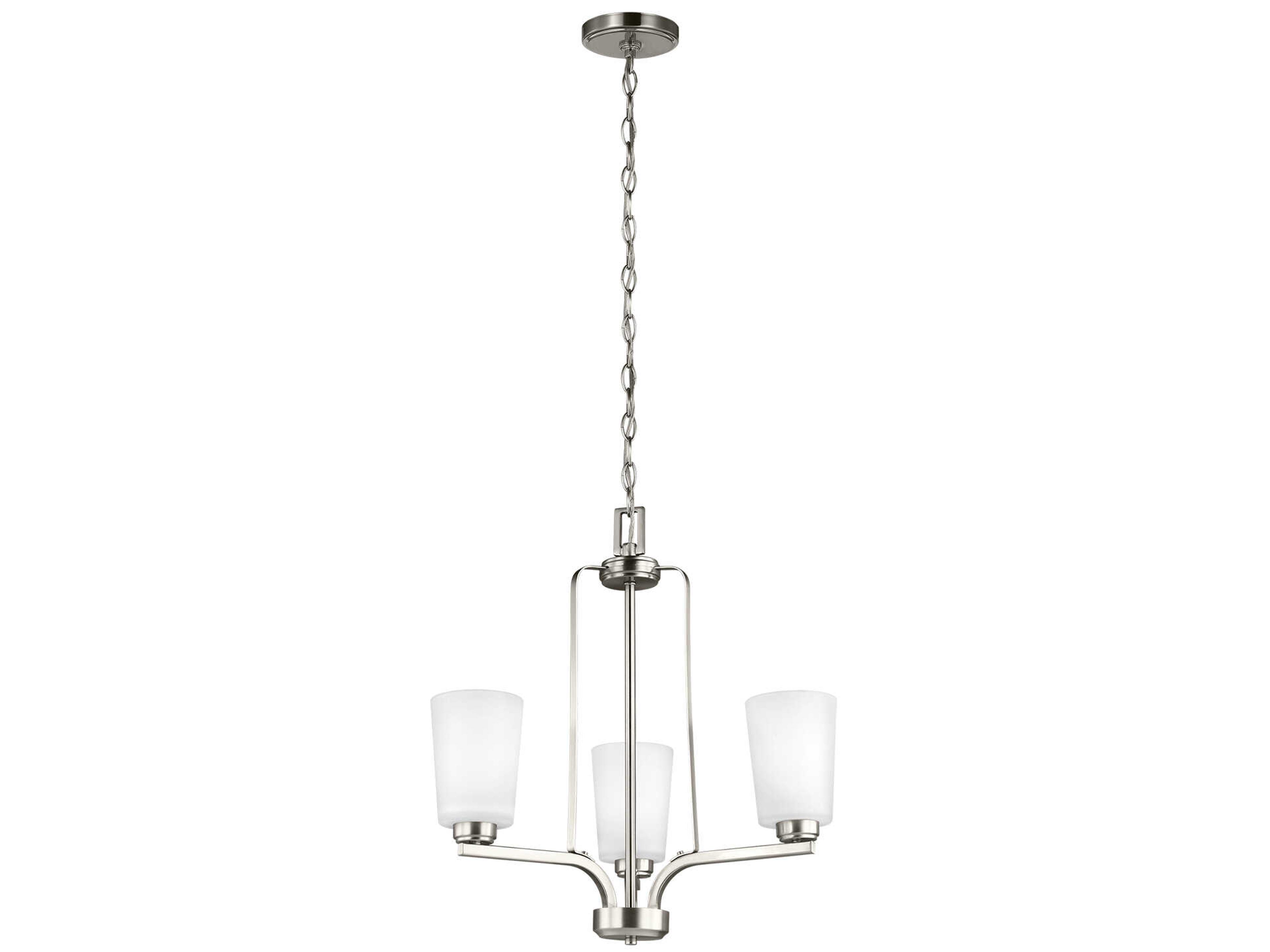 Franport 3-Light Brushed Nickel Glass Cylinder Chandelier