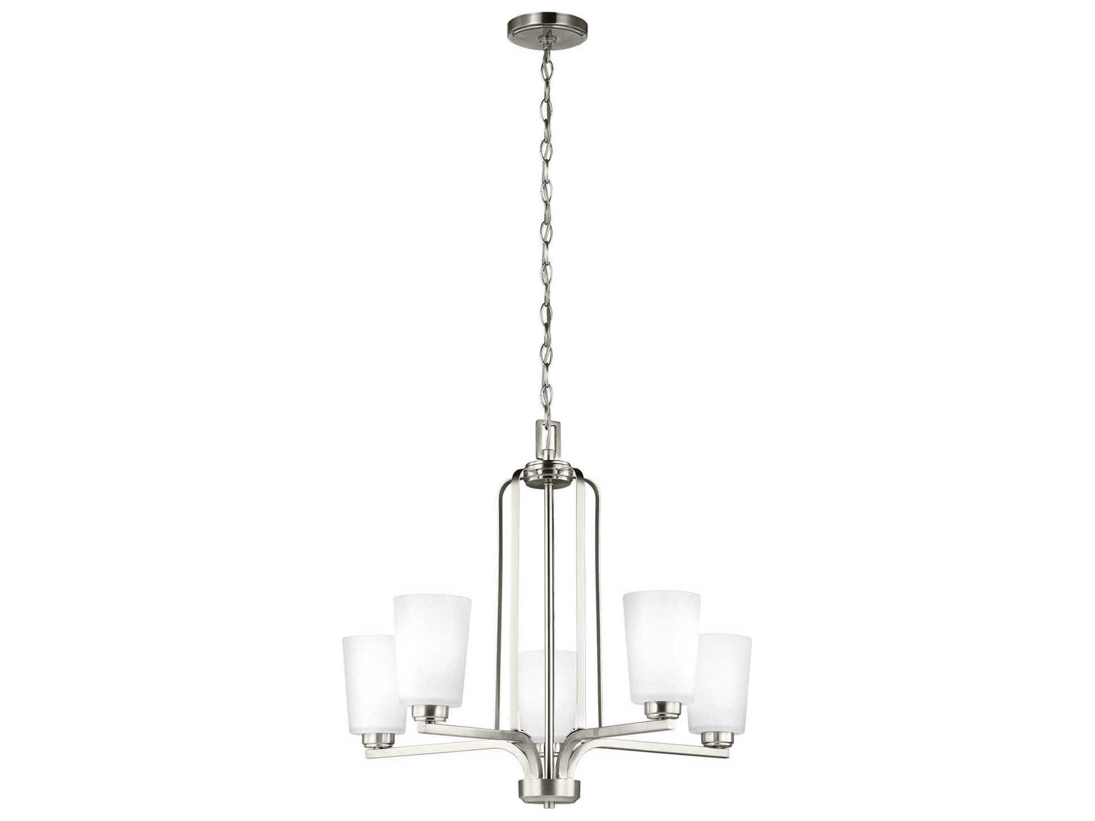Franport 5-Light Brushed Nickel Glass Cylinder Chandelier