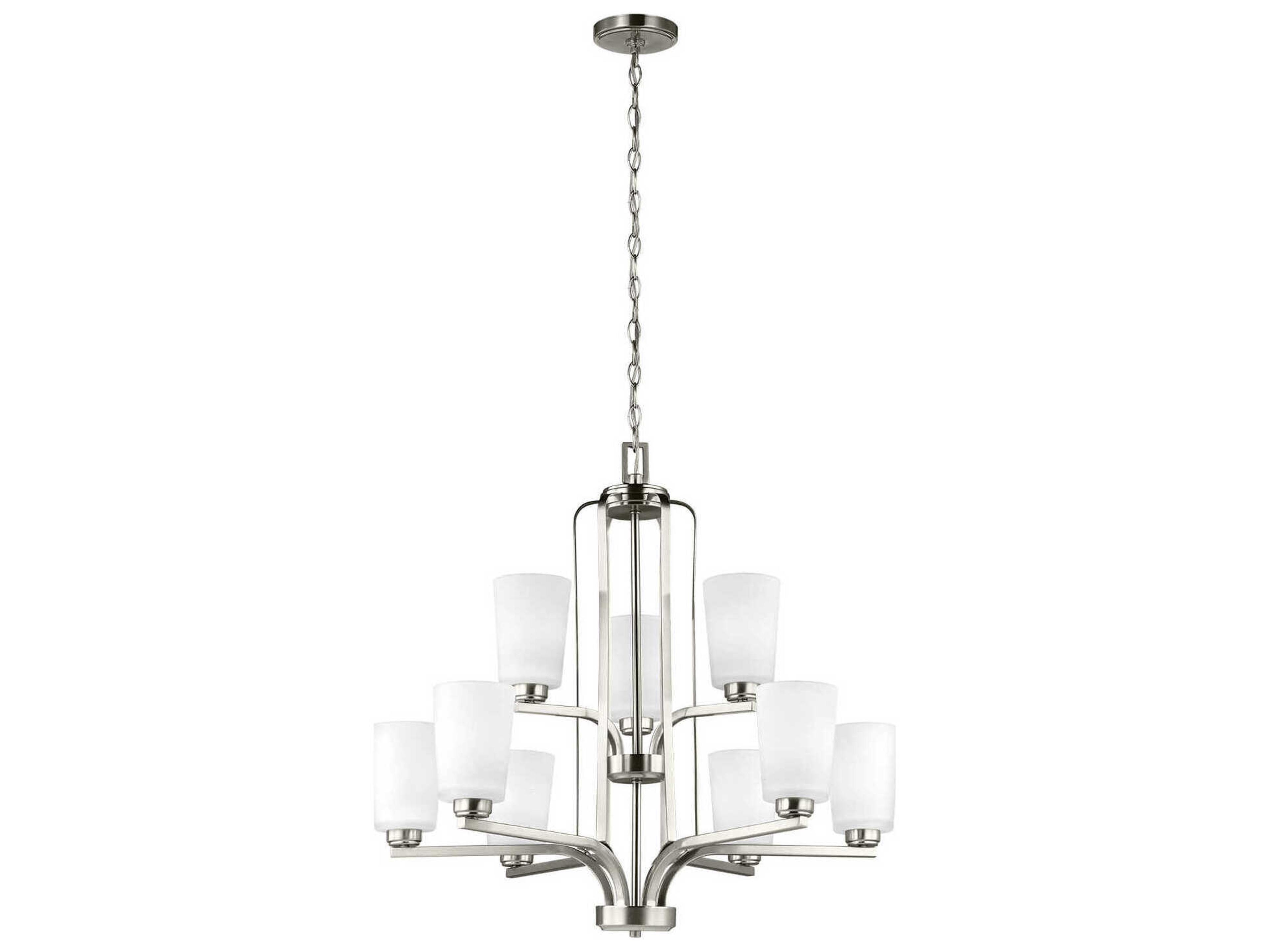 Franport 9-Light Brushed Nickel Glass Cylinder Tiered Chandelier
