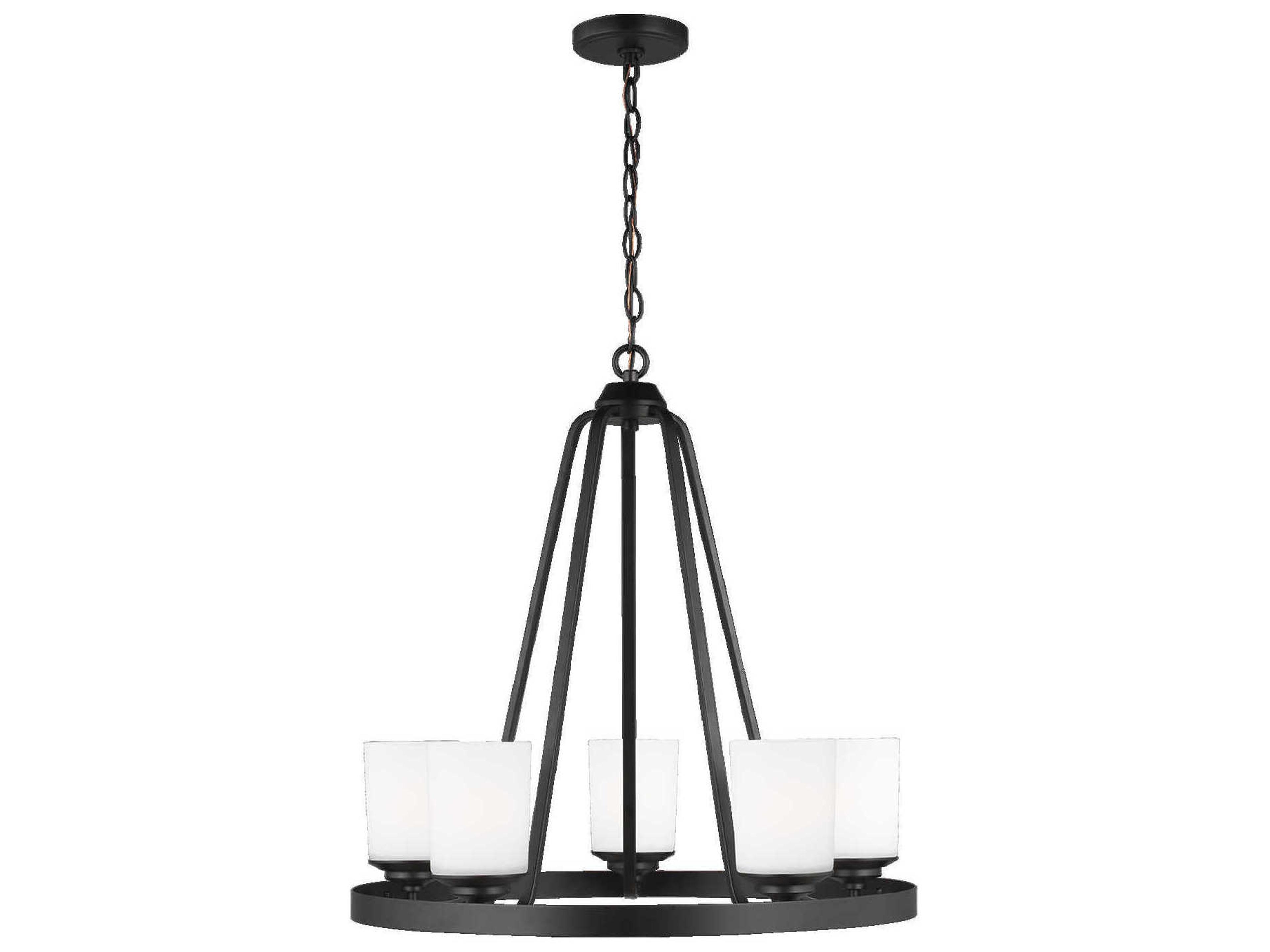 Kemal 5-Light Chandelier in Midnight Black with Etched White Glass Shades