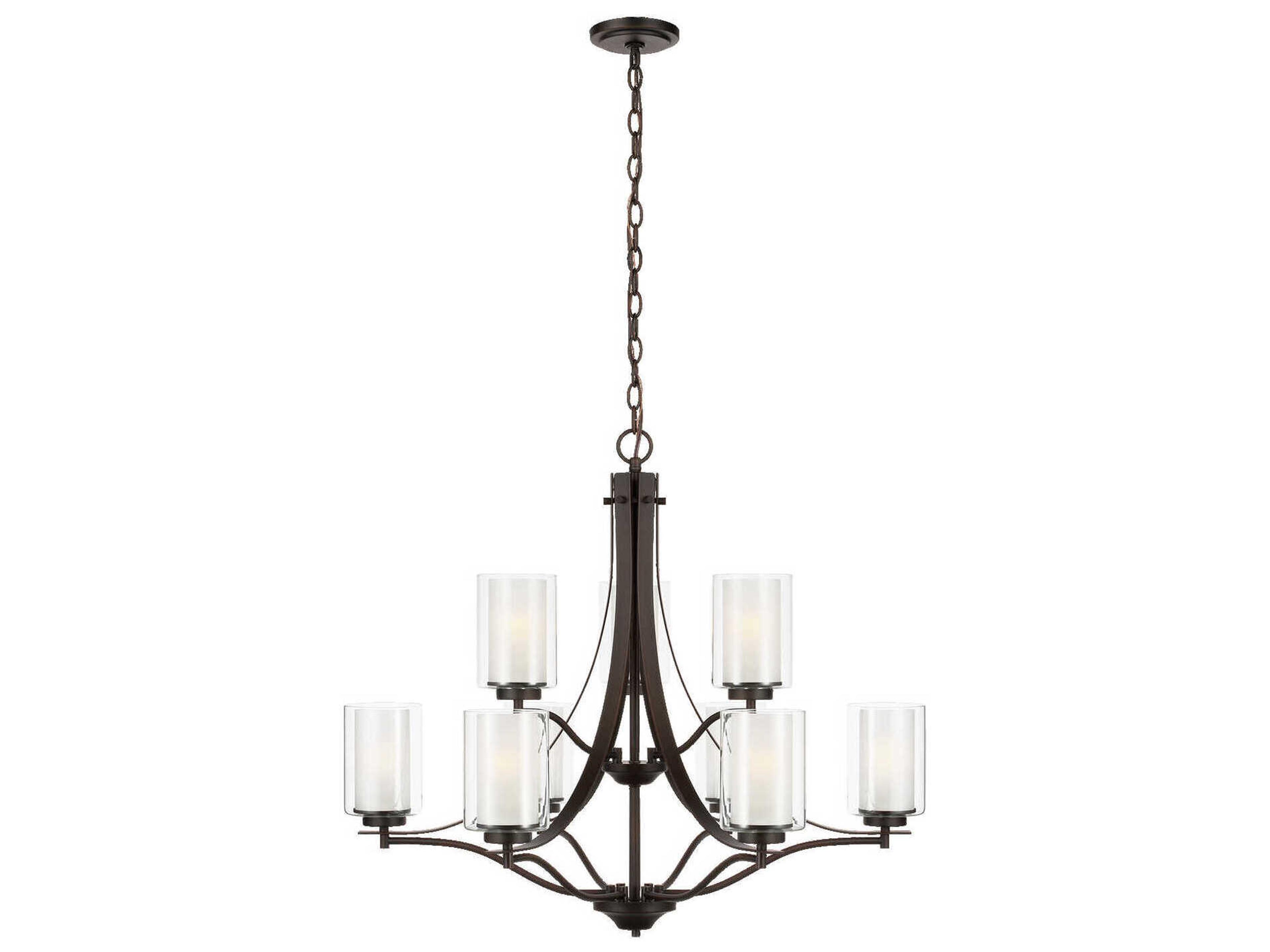 Elmwood Park 9-Light Chandelier in Bronze with Satin Etched Glass