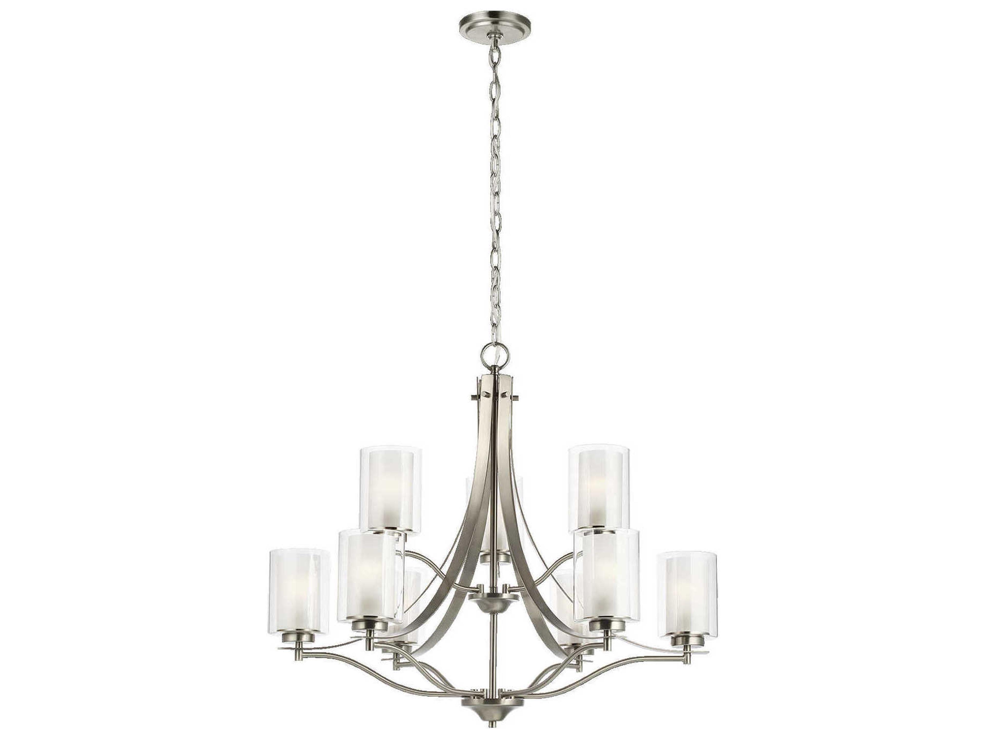 Elmwood Park 9-Light Brushed Nickel Glass Cylinder Tiered Chandelier