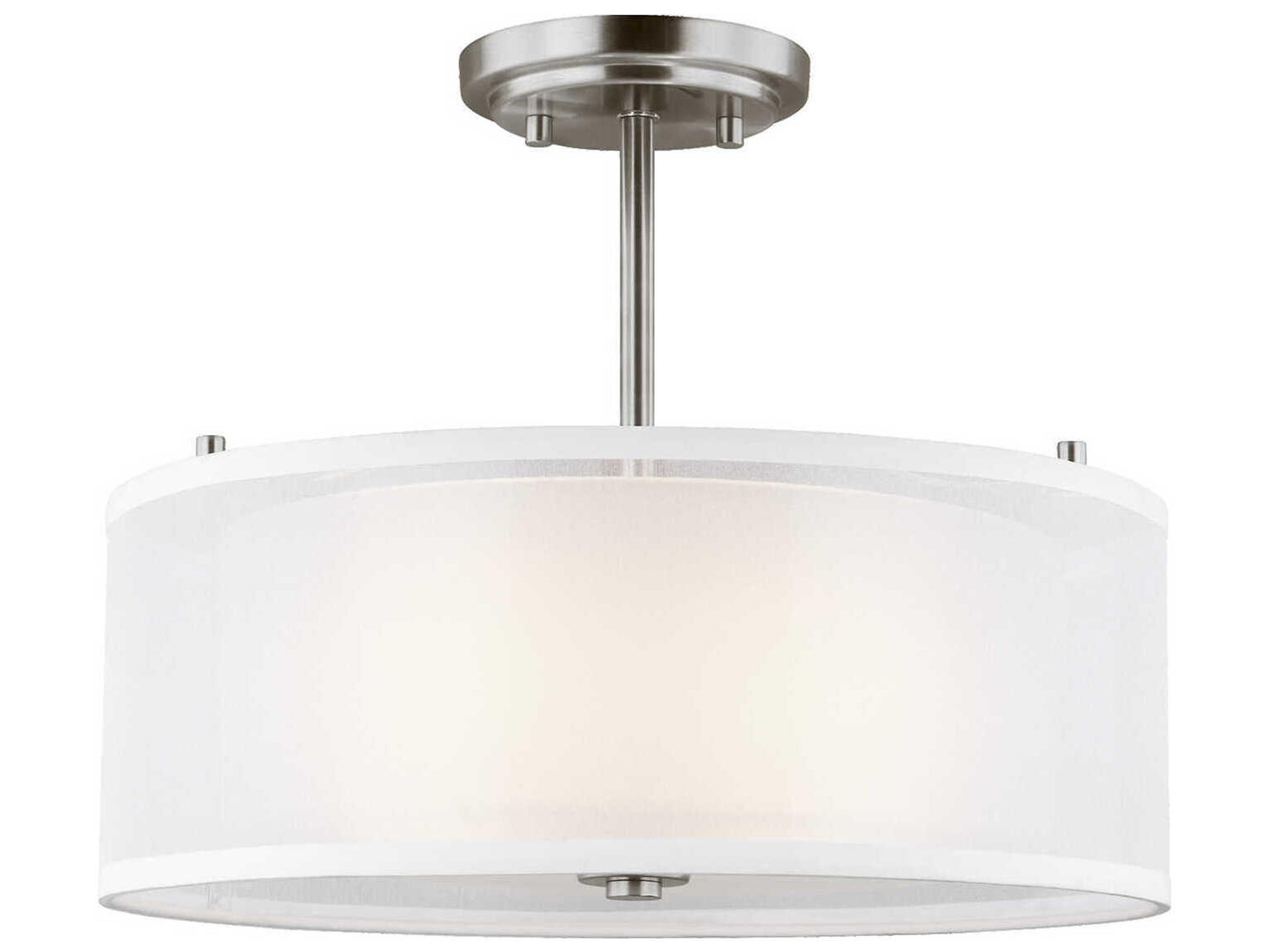 Elmwood Park 2-Light Brushed Nickel Glass Drum Semi Flush Mount