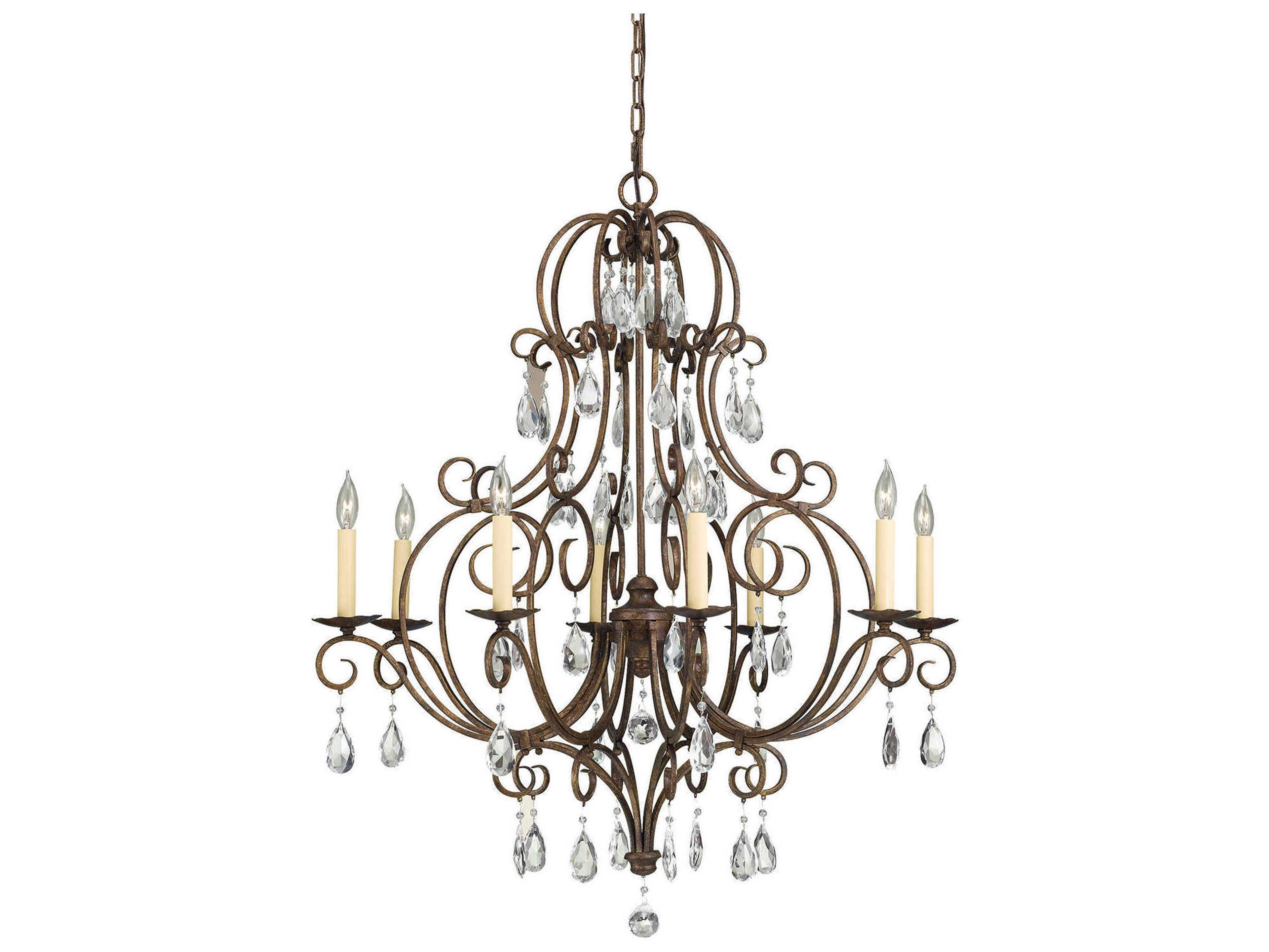 8-Light Chateau Chandelier in Mocha Bronze with Glass Crystals