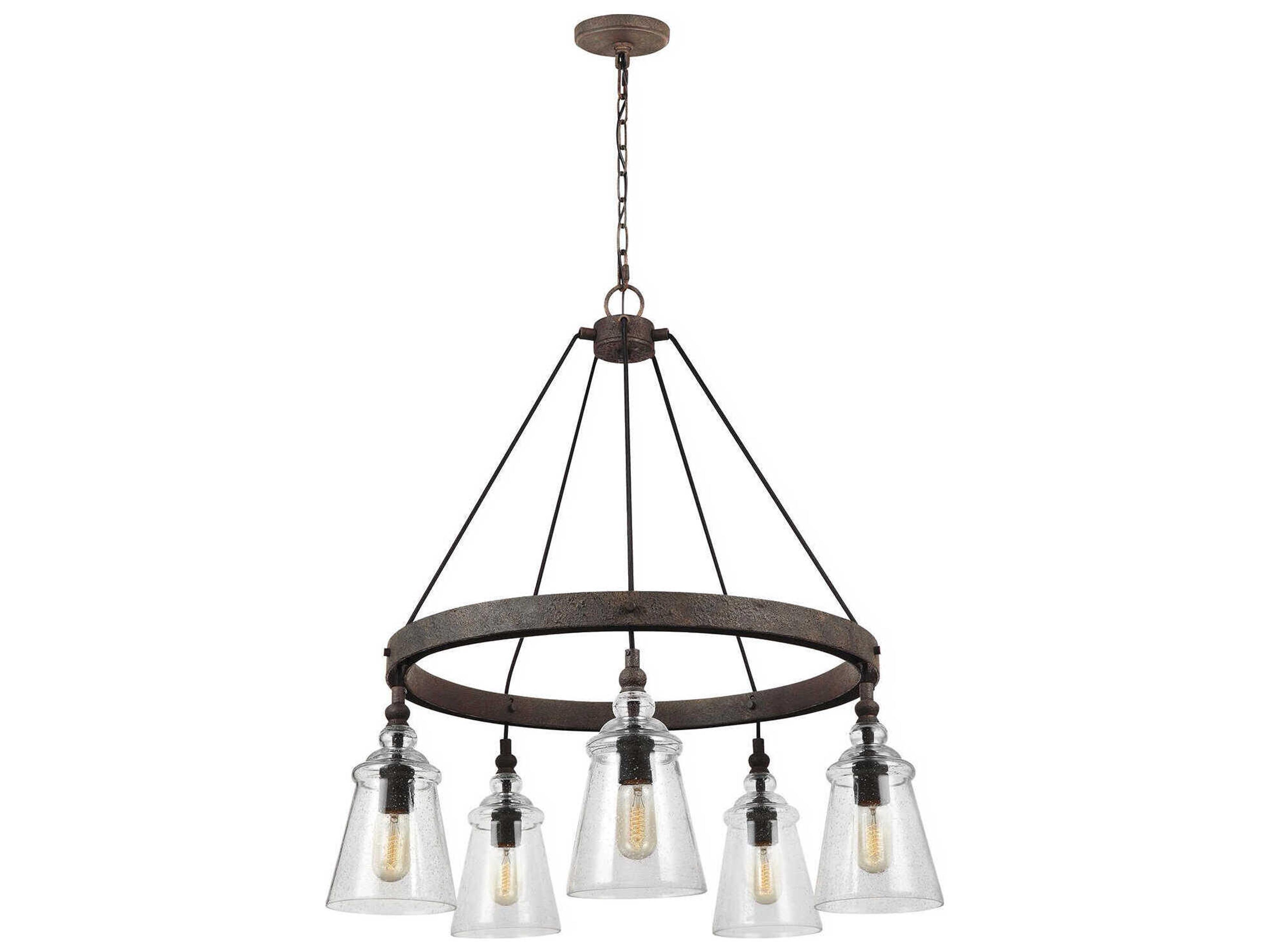 Loras 5-Light Dark Weathered Iron Brown Glass Chandelier