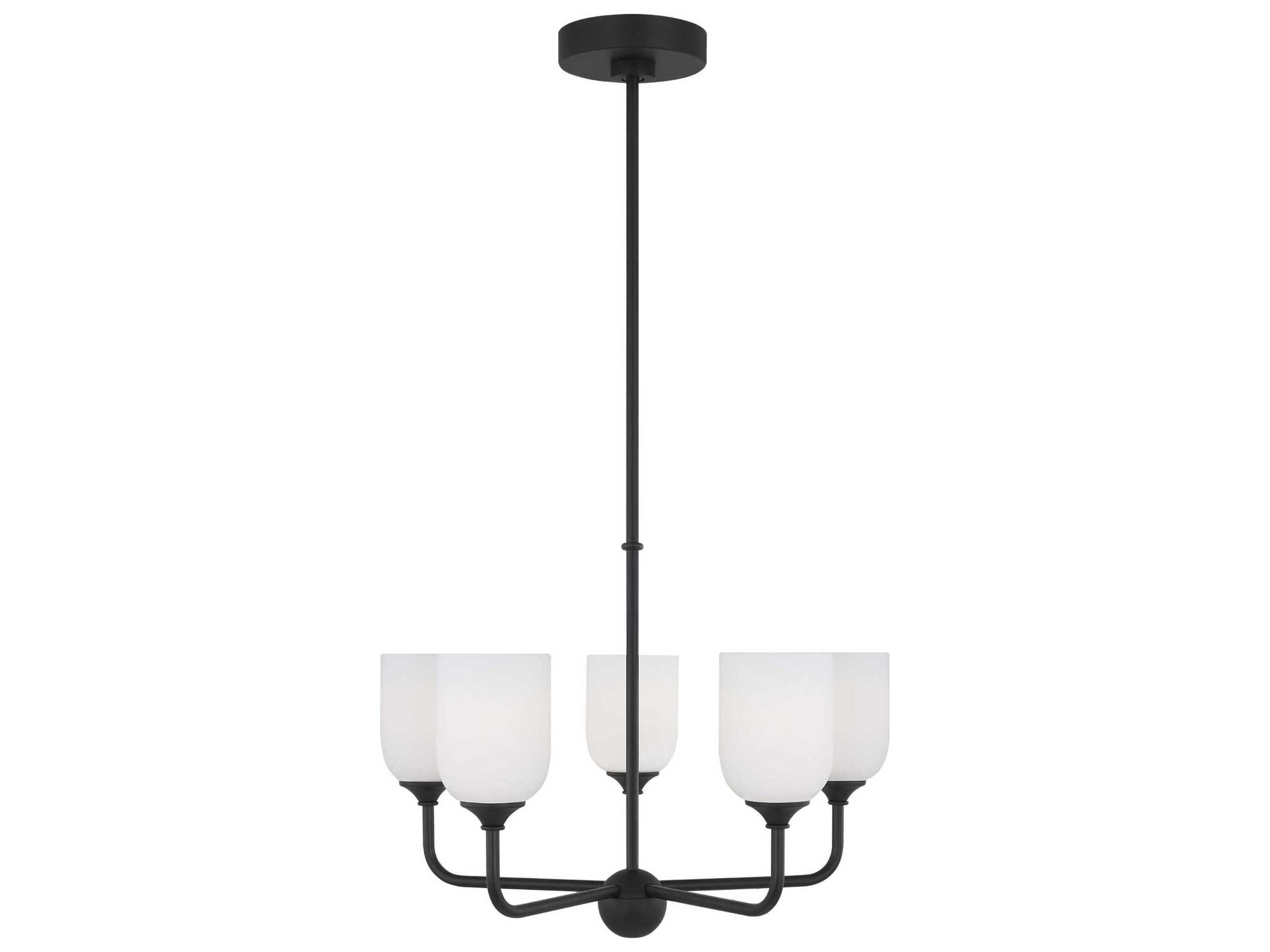Emile 5-Light Chandelier in Midnight Black with Etched White Glass