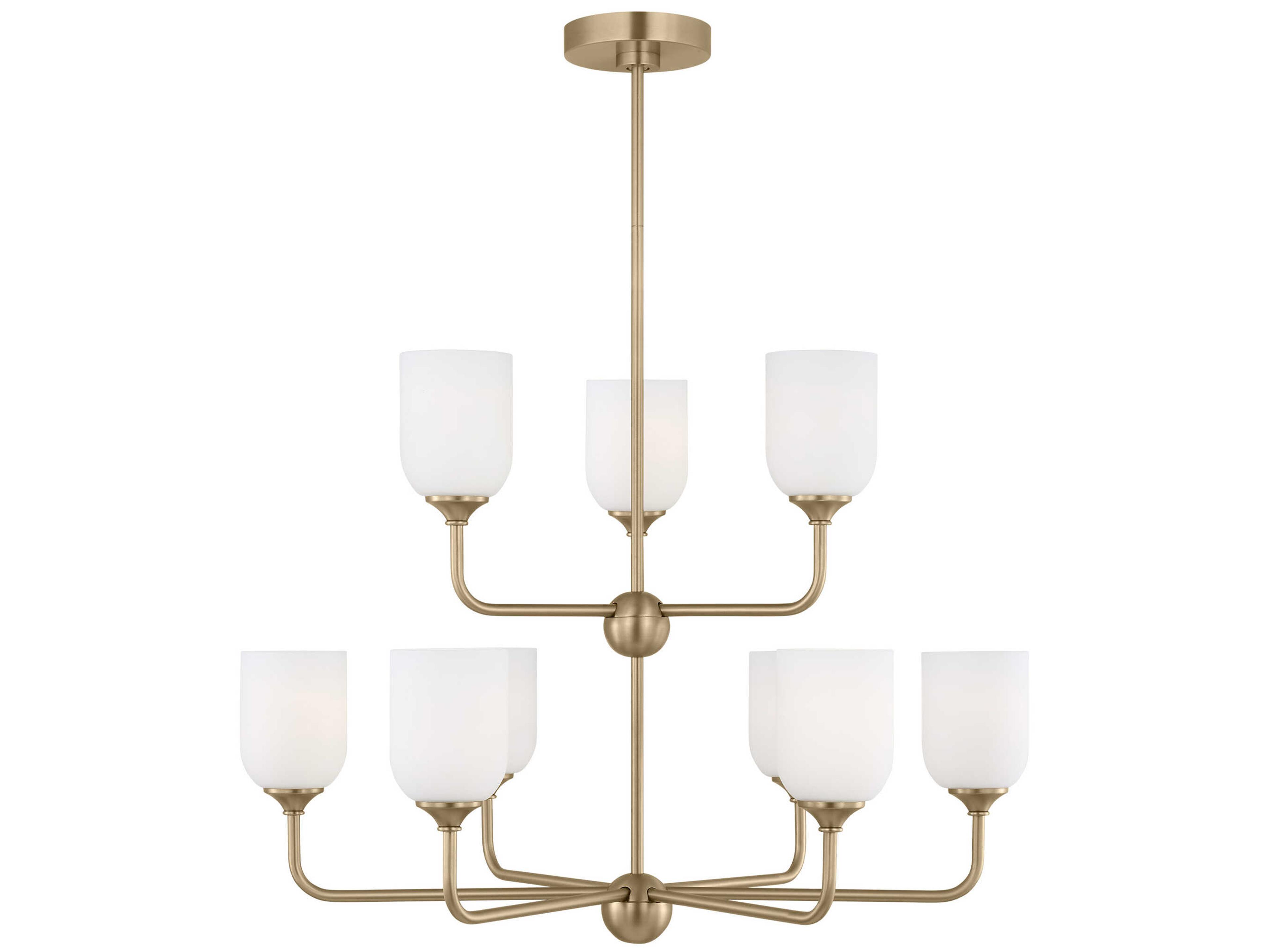 Emile 9-Light Tiered Chandelier in Satin Bronze with Etched White Glass