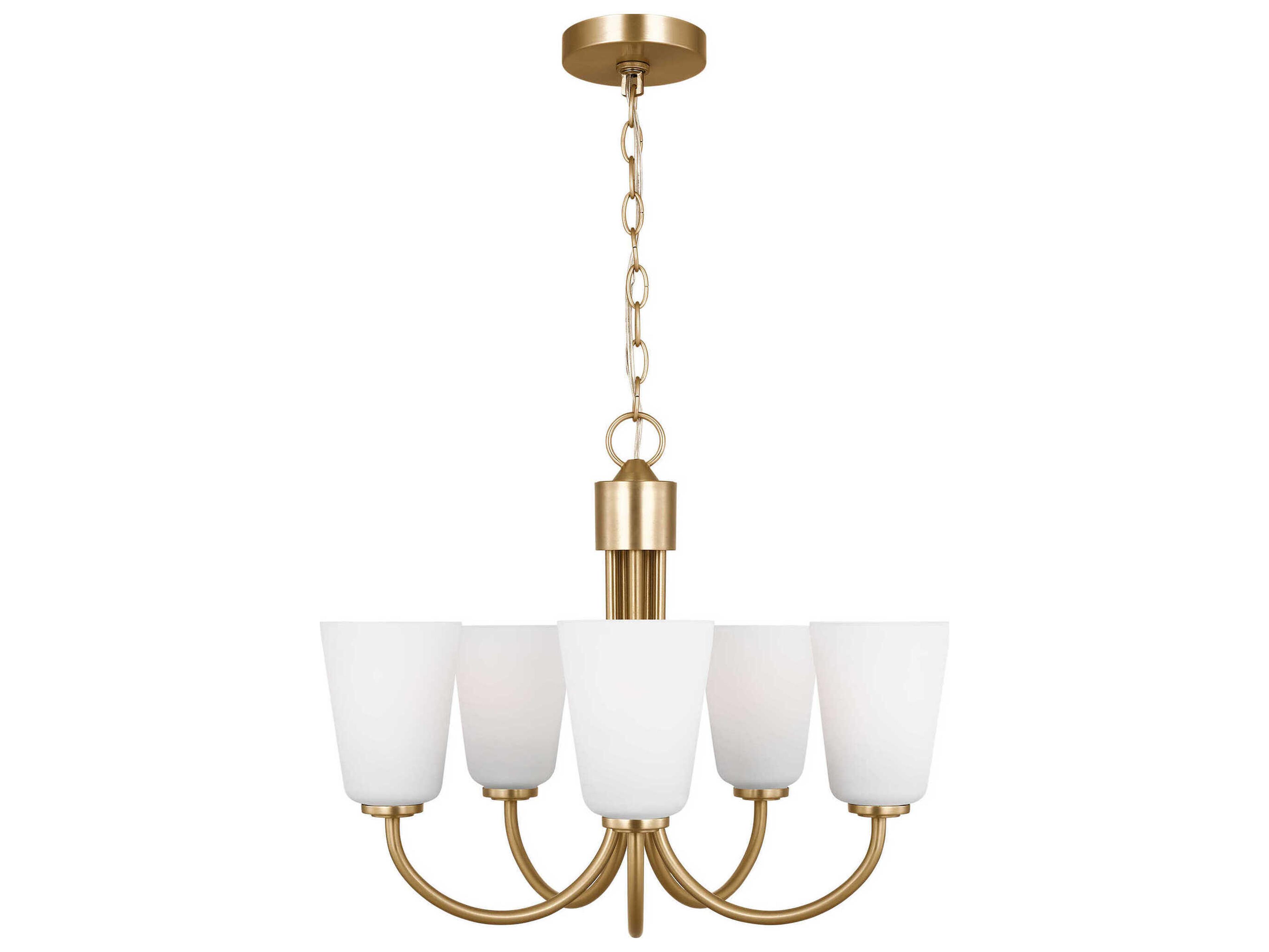 Miles 5-Light Chandelier in Satin Brass with Etched White Glass