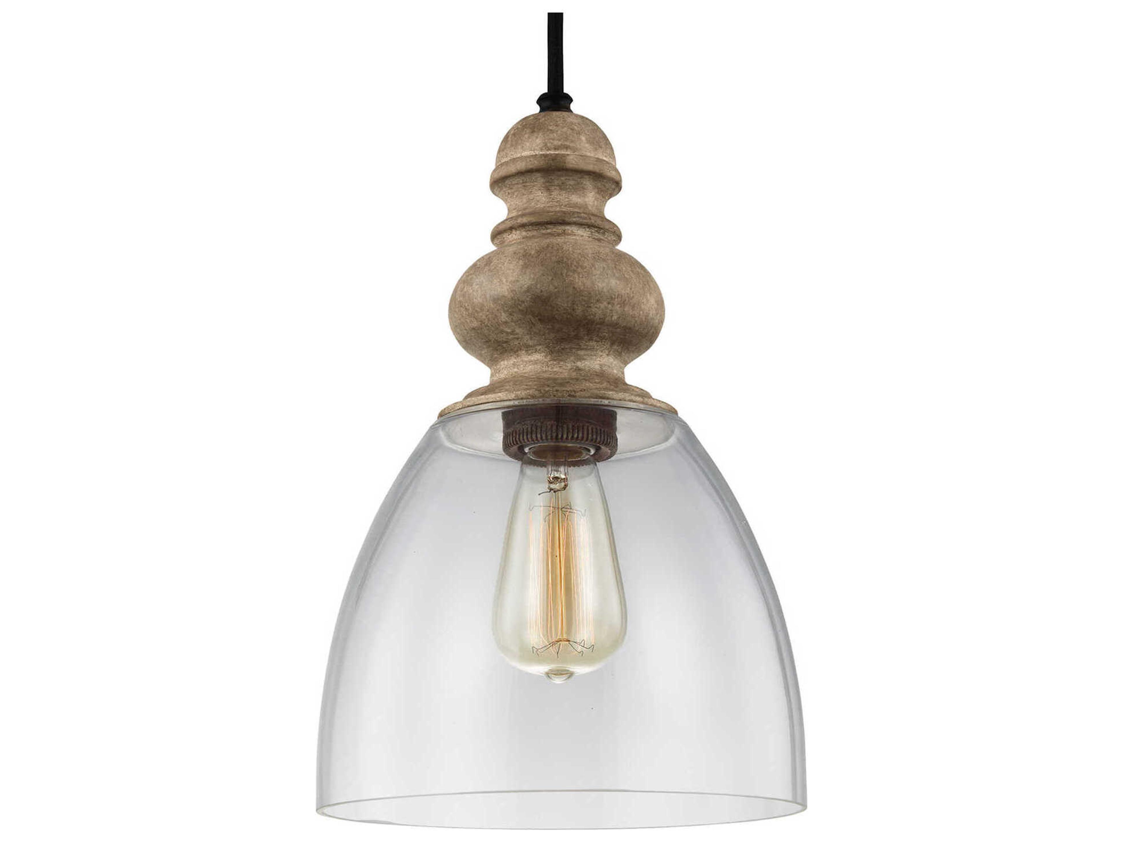 Matrimonio 1-Light Driftwood Dark Weathered Zinc Brown Glass Bell Mini Pendant