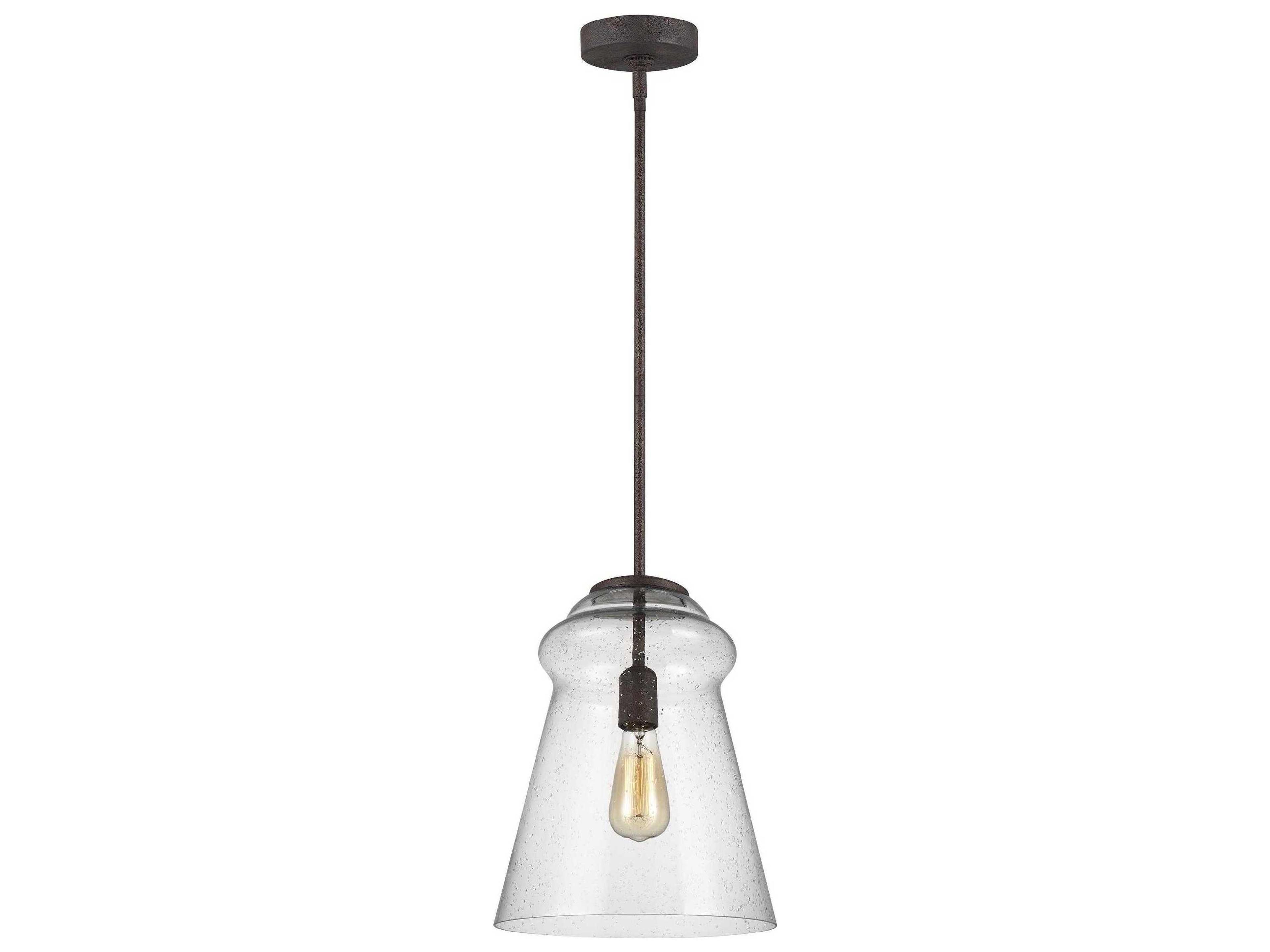 Loras 1-Light Dark Weathered Iron Brown Glass Bell Mini Pendant