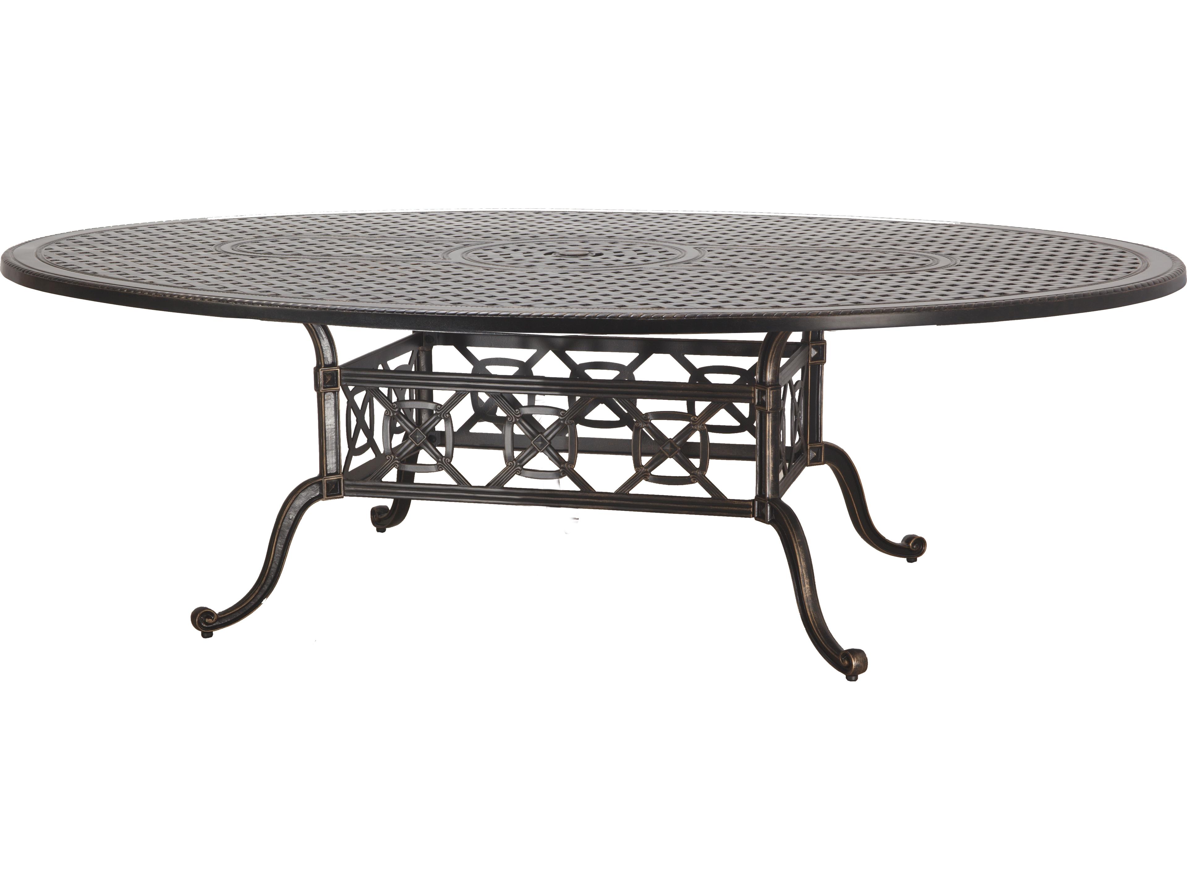 Grand Terrace Cast Aluminum Geo Oval Patio Dining Table with Umbrella Hole