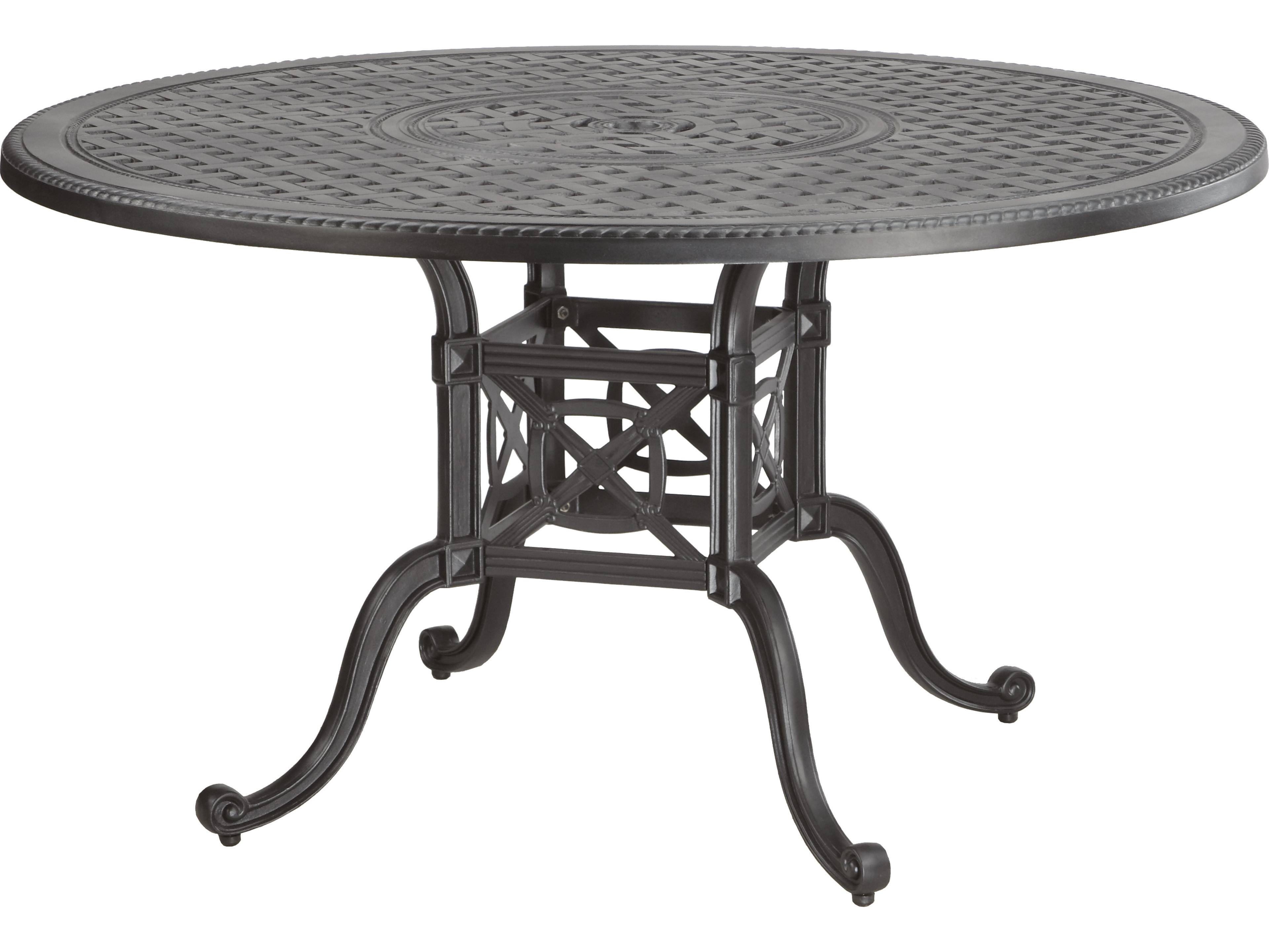 Grand Terrace Cast Aluminum Round Outdoor Patio Dining Table with Umbrella Hole