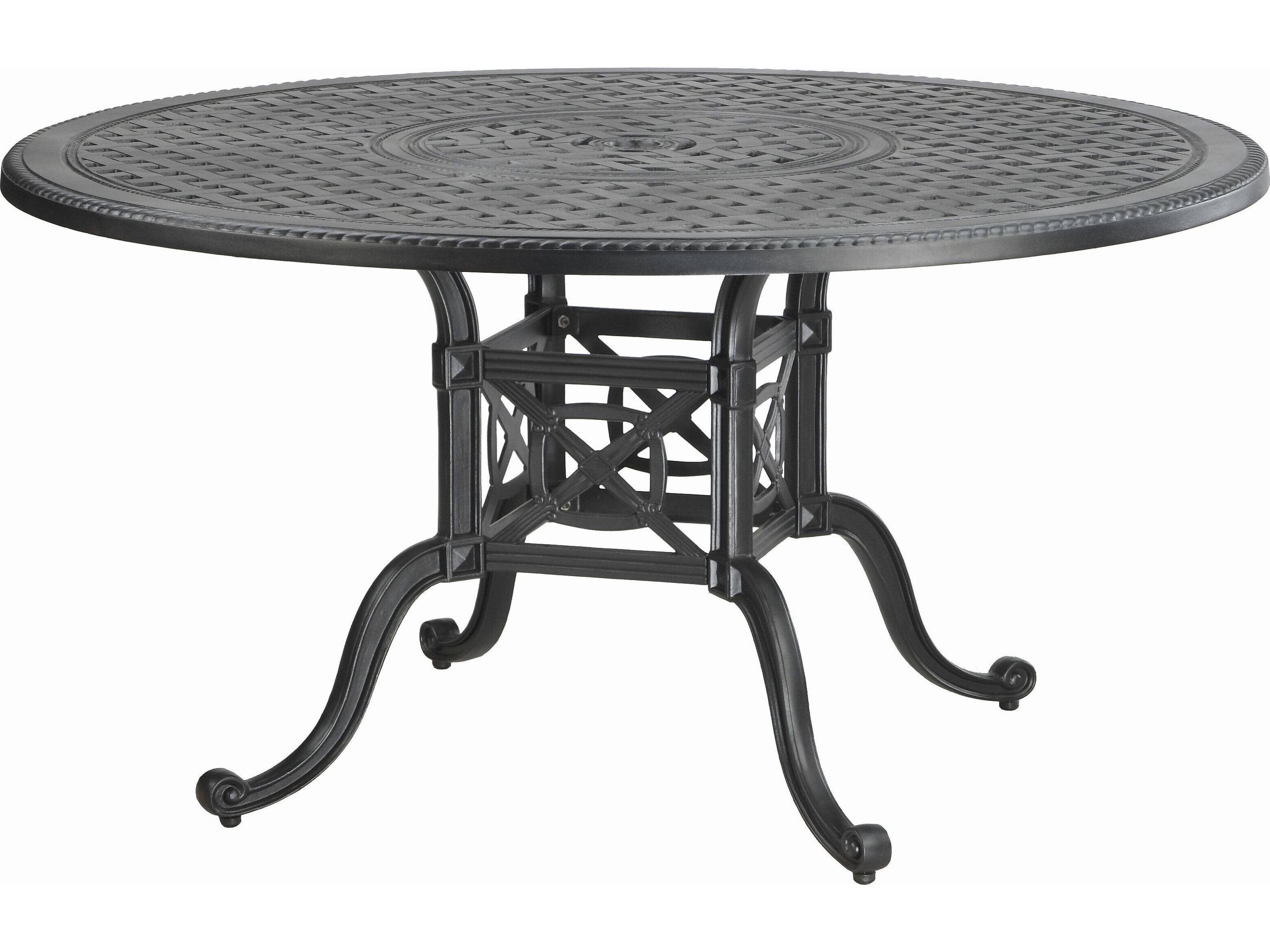 Grand Terrace Cast Aluminum Round Patio Dining Table with Umbrella Hole